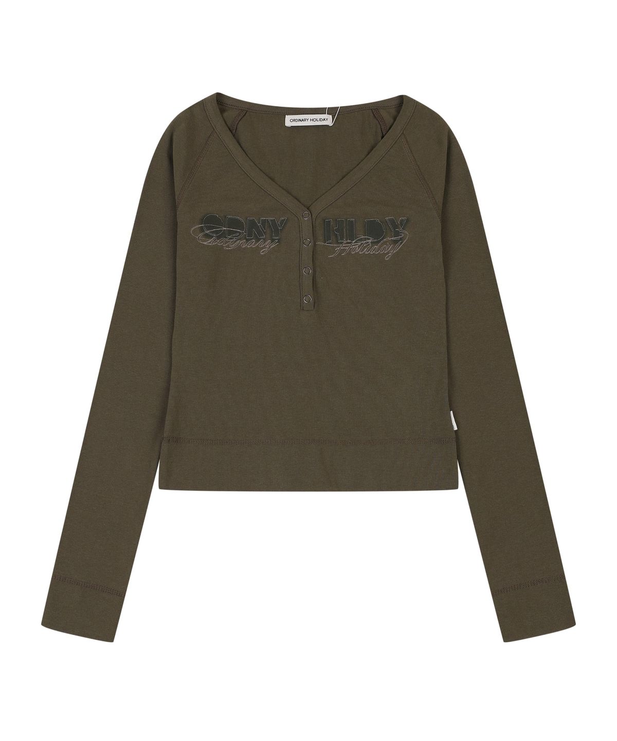 오디너리 홀리데이(ORDINARY HOLIDAY) SNAP HENLEY NECK T-SHIRT [KHAKI]