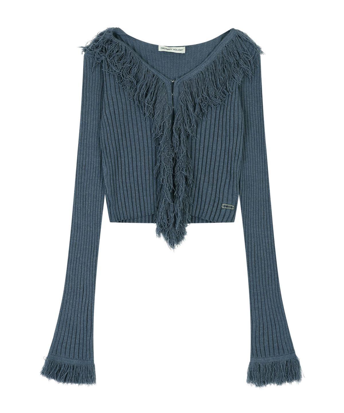오디너리 홀리데이(ORDINARY HOLIDAY) FRINGE RIBBED CARDIGAN [DEEP BLUE]