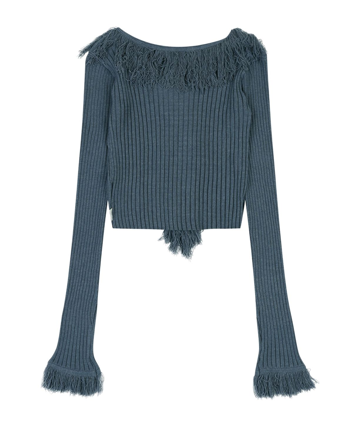 오디너리 홀리데이(ORDINARY HOLIDAY) FRINGE RIBBED CARDIGAN [DEEP BLUE]