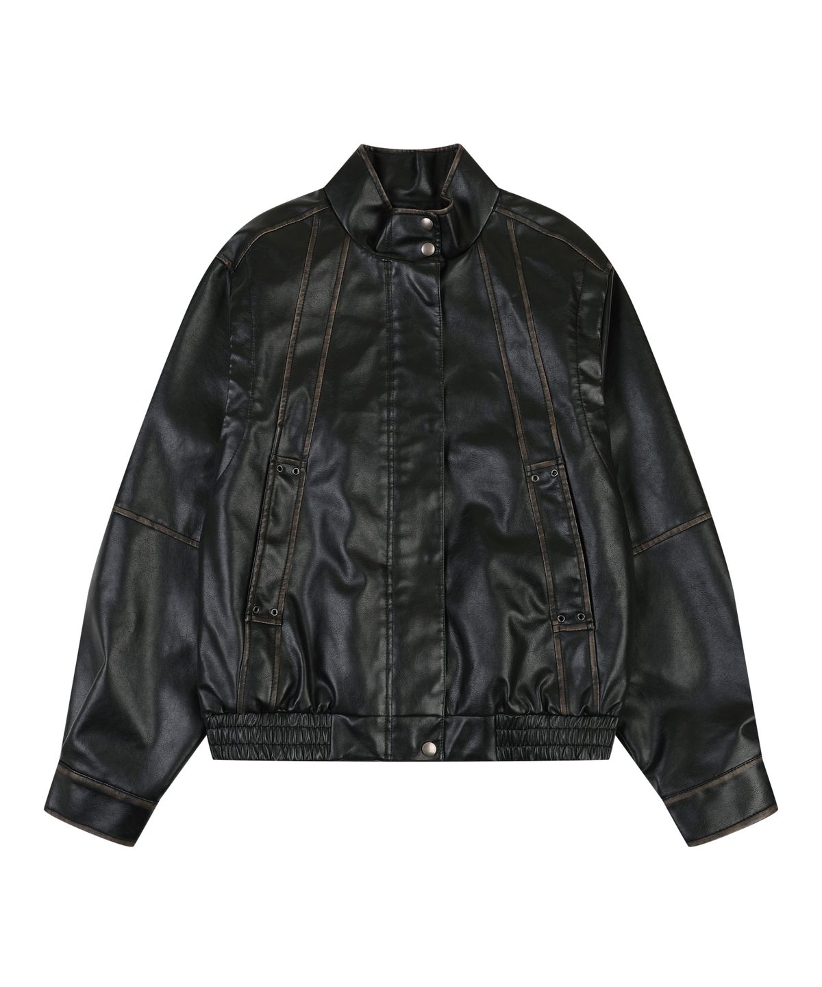 오디너리 홀리데이(ORDINARY HOLIDAY) HIGH NECK LEATHER JUMPER [BLACK]
