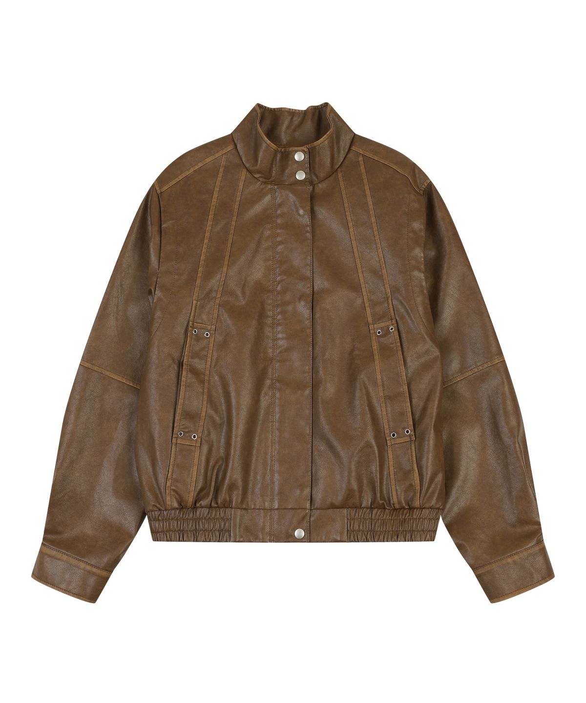 오디너리 홀리데이(ORDINARY HOLIDAY) HIGH NECK LEATHER JUMPER [BROWN]