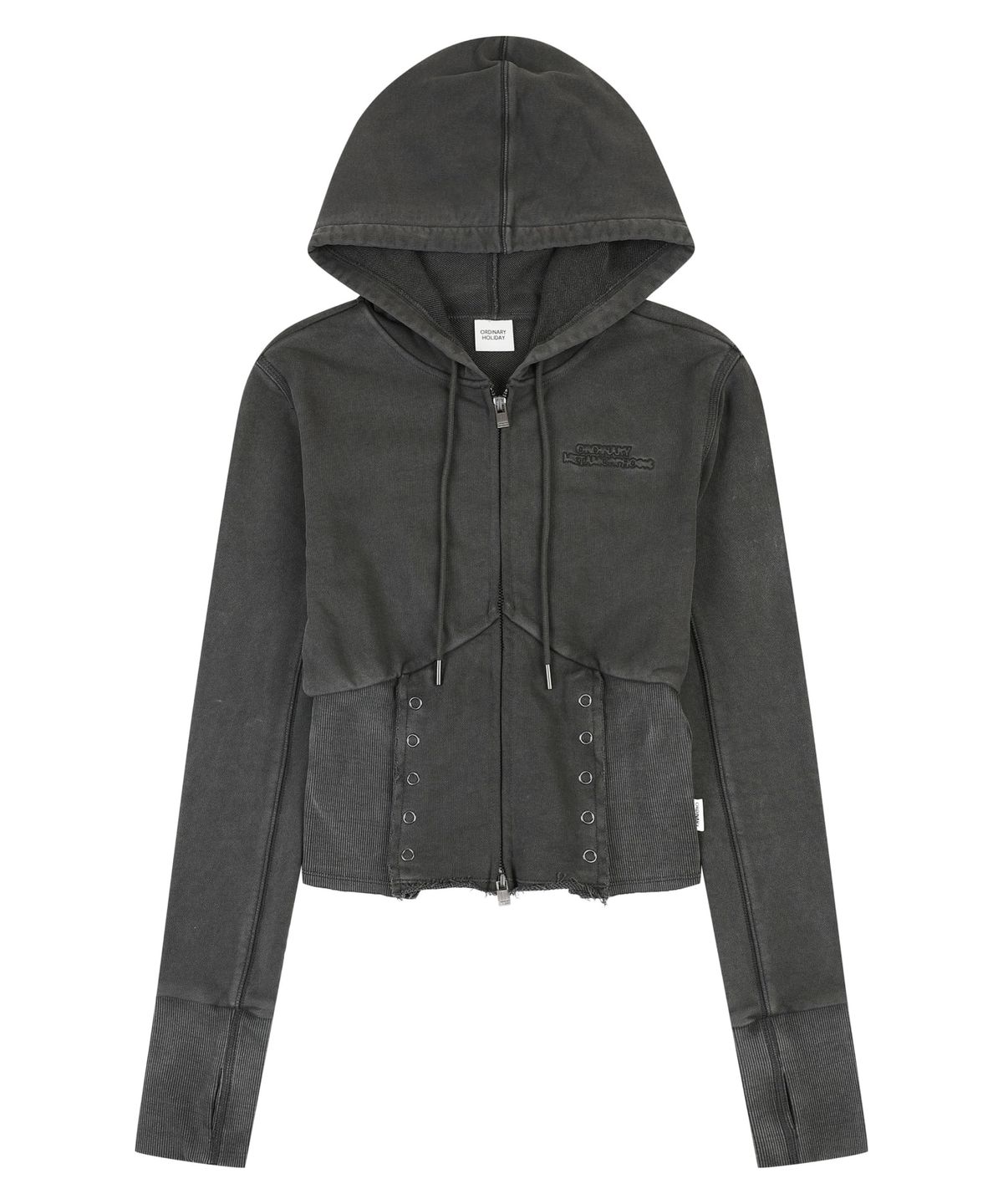 오디너리 홀리데이(ORDINARY HOLIDAY) PIGMENT CORSET ZIP-UP JUMPER [CHARCOAL]