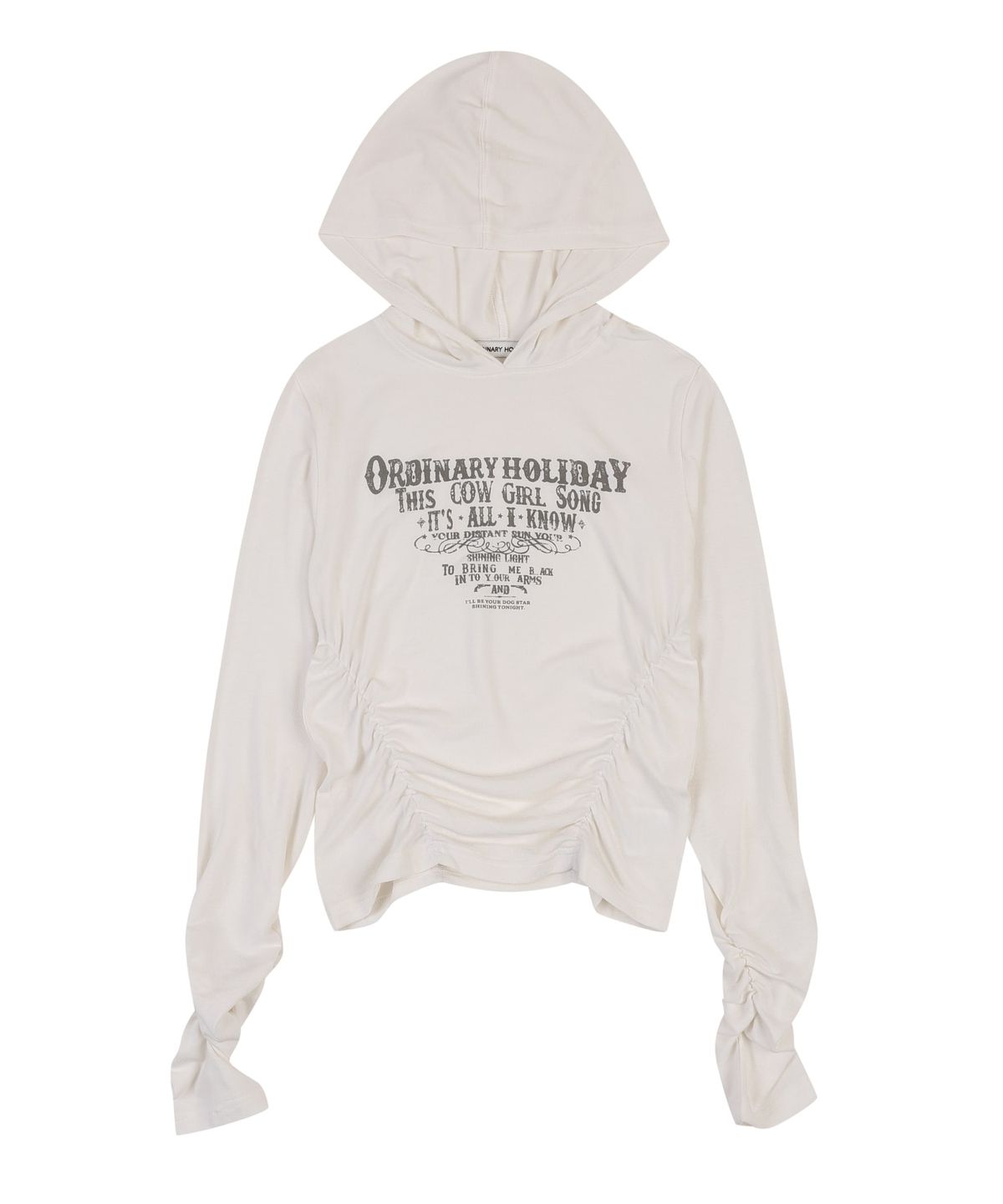 오디너리 홀리데이(ORDINARY HOLIDAY) SHIRRING HOOD SLIM T-SHIRT [IVORY]