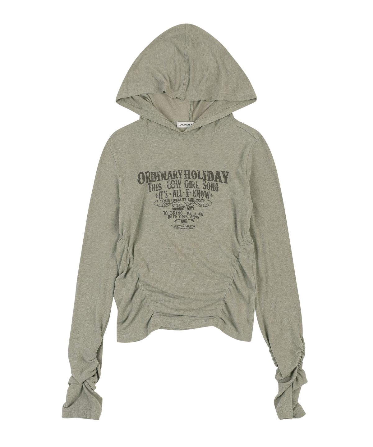 오디너리 홀리데이(ORDINARY HOLIDAY) SHIRRING HOOD SLIM T-SHIRT LIGHT [KHAKI]