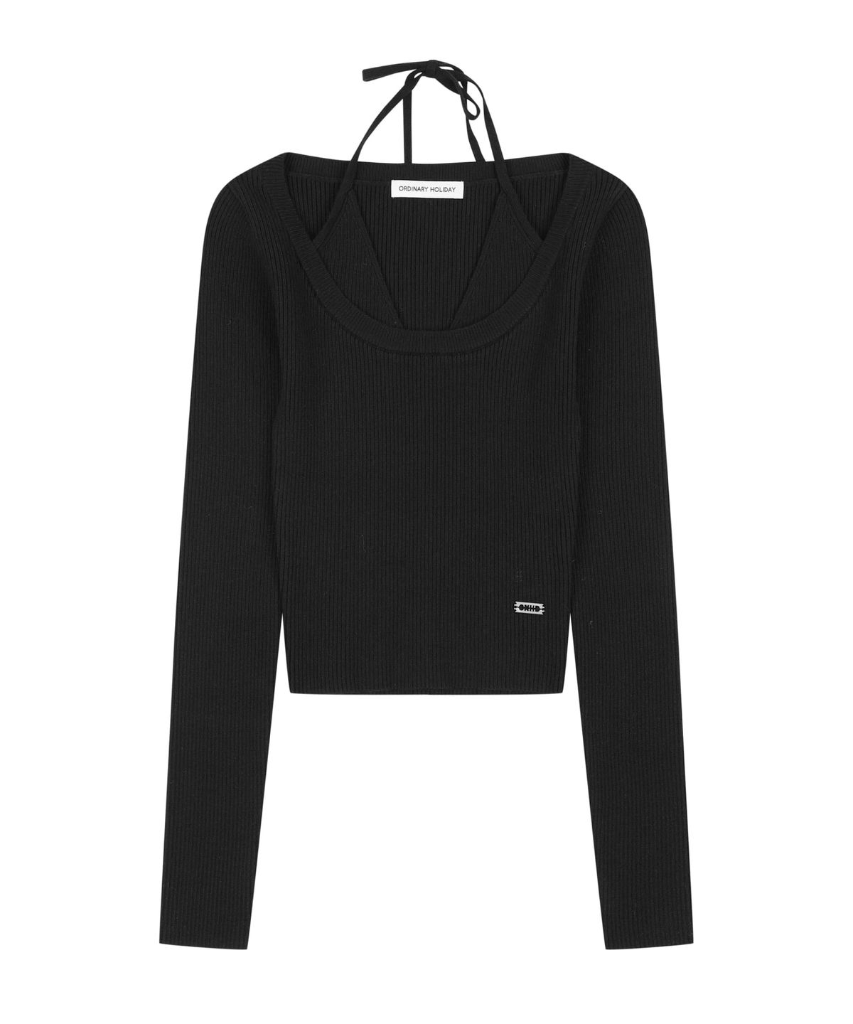 오디너리 홀리데이(ORDINARY HOLIDAY) HALTER SLIT KNIT PULLOVER [BLACK]