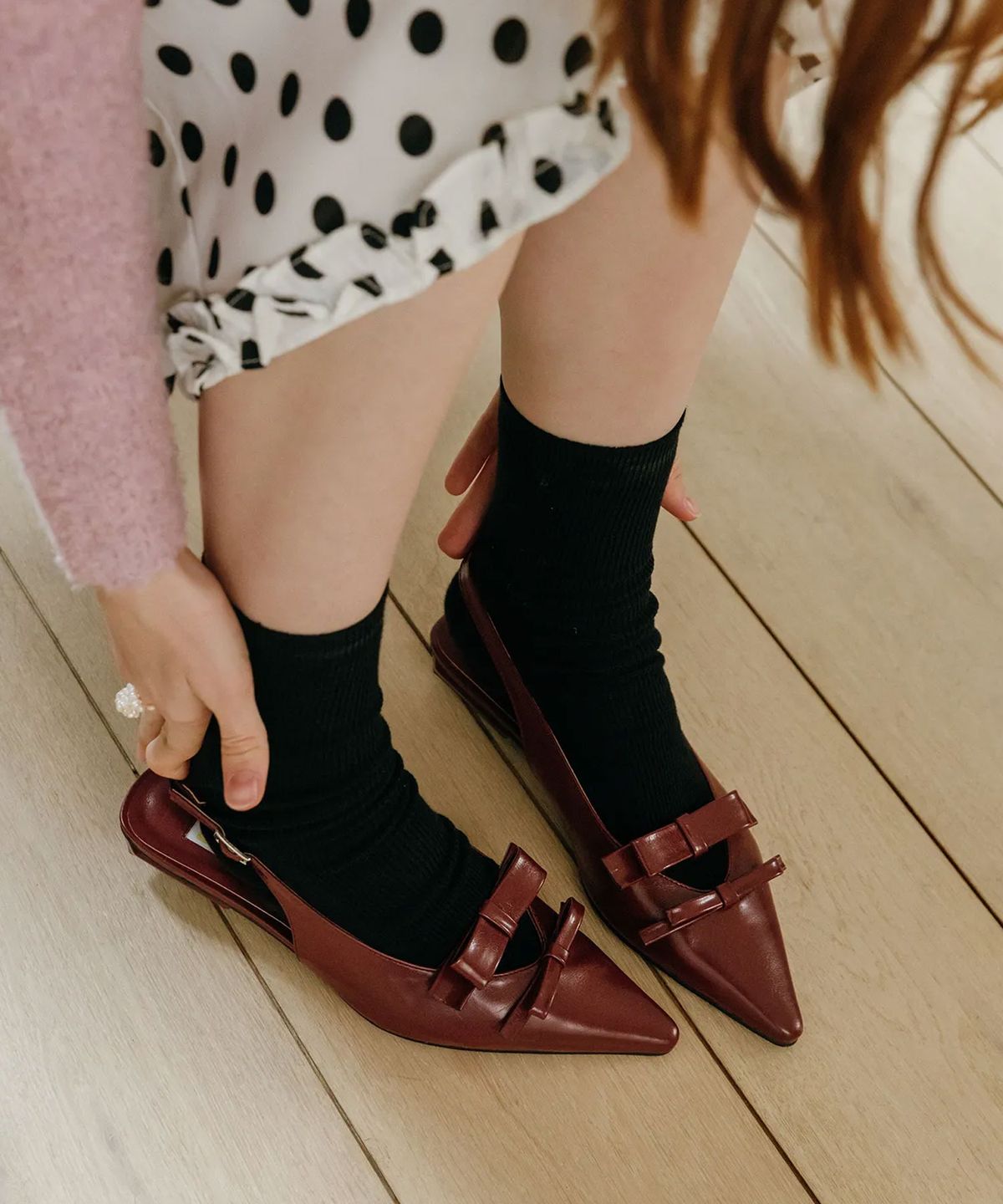 마크모크(MAC MOC) Romang 로망 더블 리본 슬링백 플랫_4color 2cm