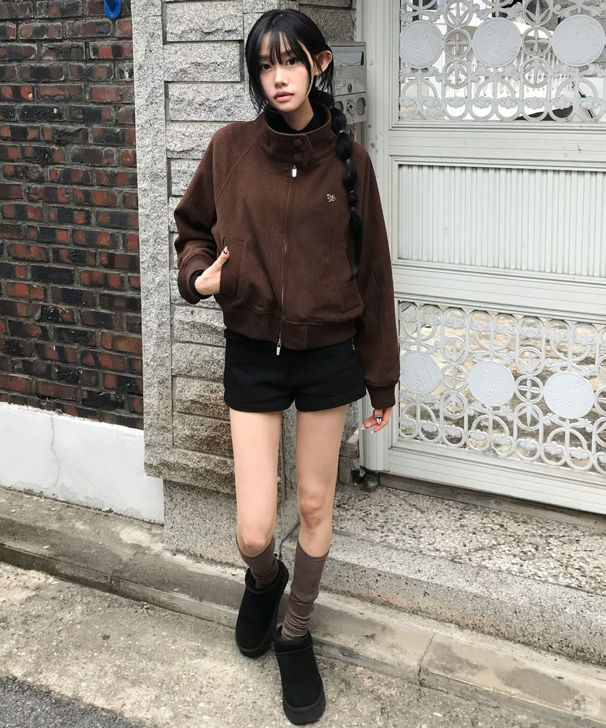 칙스(CHICKS) 그루브 코듀로이 블루종 브라운