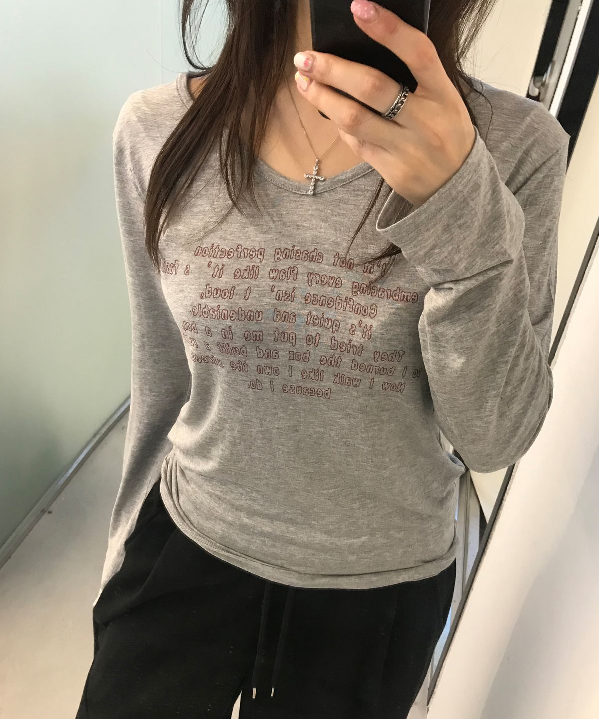 칙스(CHICKS) 컨피던스 브이넥 롱 슬리브 멜란지