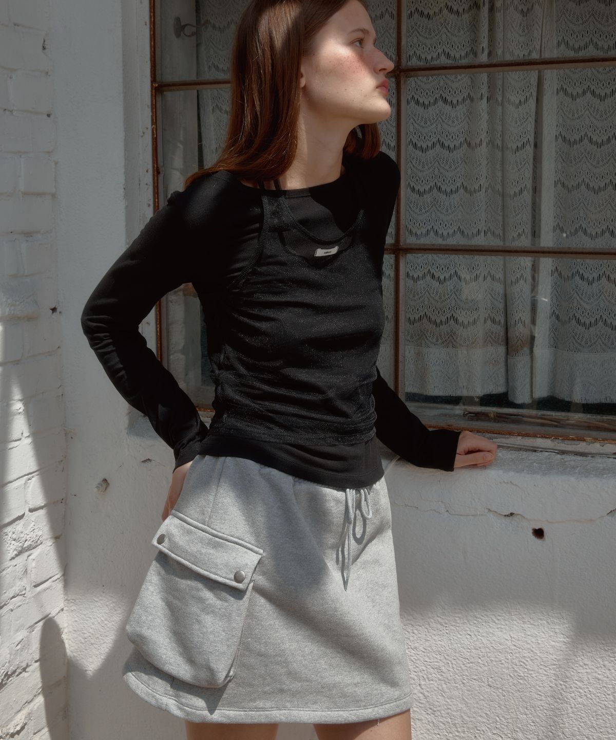 레터리(LETERIE) CARGO BANDING MINI SKIRT_GREY