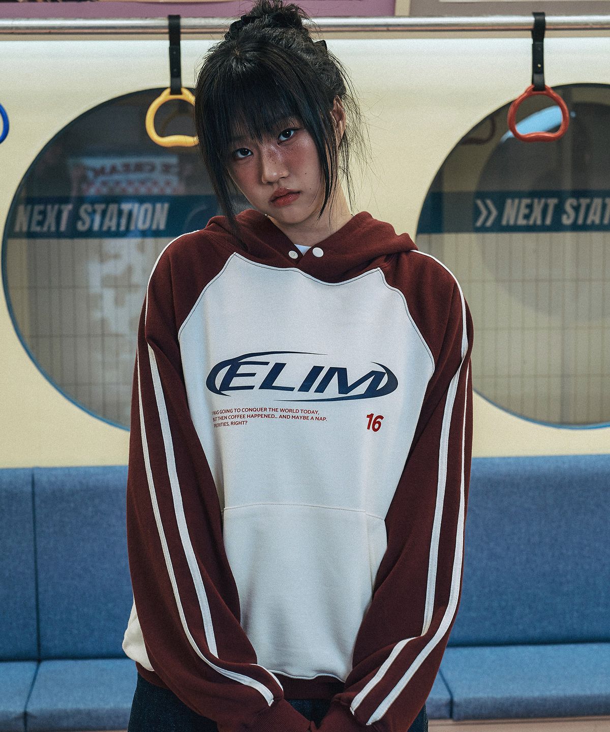 엘리메노(ELIMENO) EL 16ELIM 래글런 라인 후드티셔츠 3Color