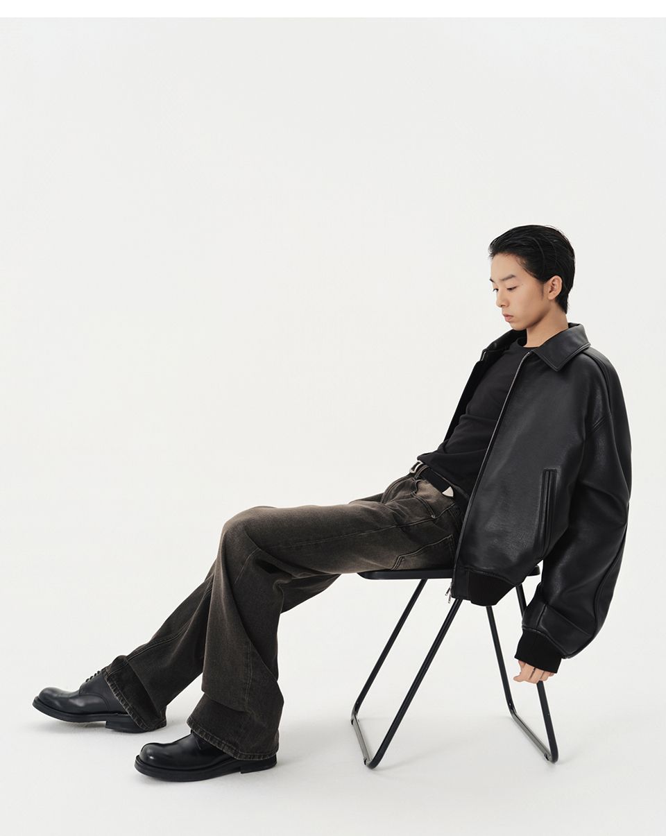 MUSINSA | MUSINSA STANDARD Synthetic Leather Oversized Collared