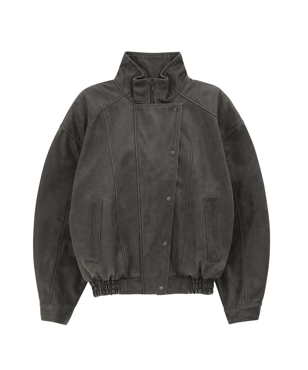 샌드릭(SANDRIC) SIDE BUTTON LEATHER JUMPER_CHARCOAL
