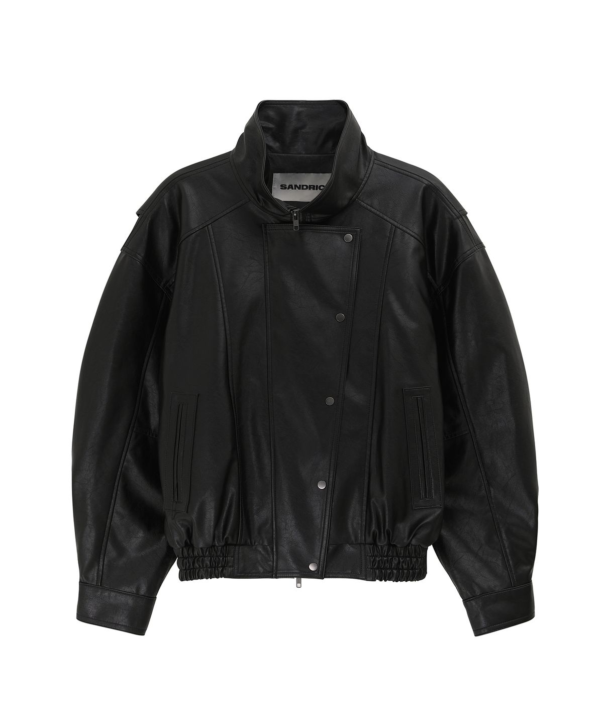 샌드릭(SANDRIC) SIDE BUTTON LEATHER JUMPER_BLACK