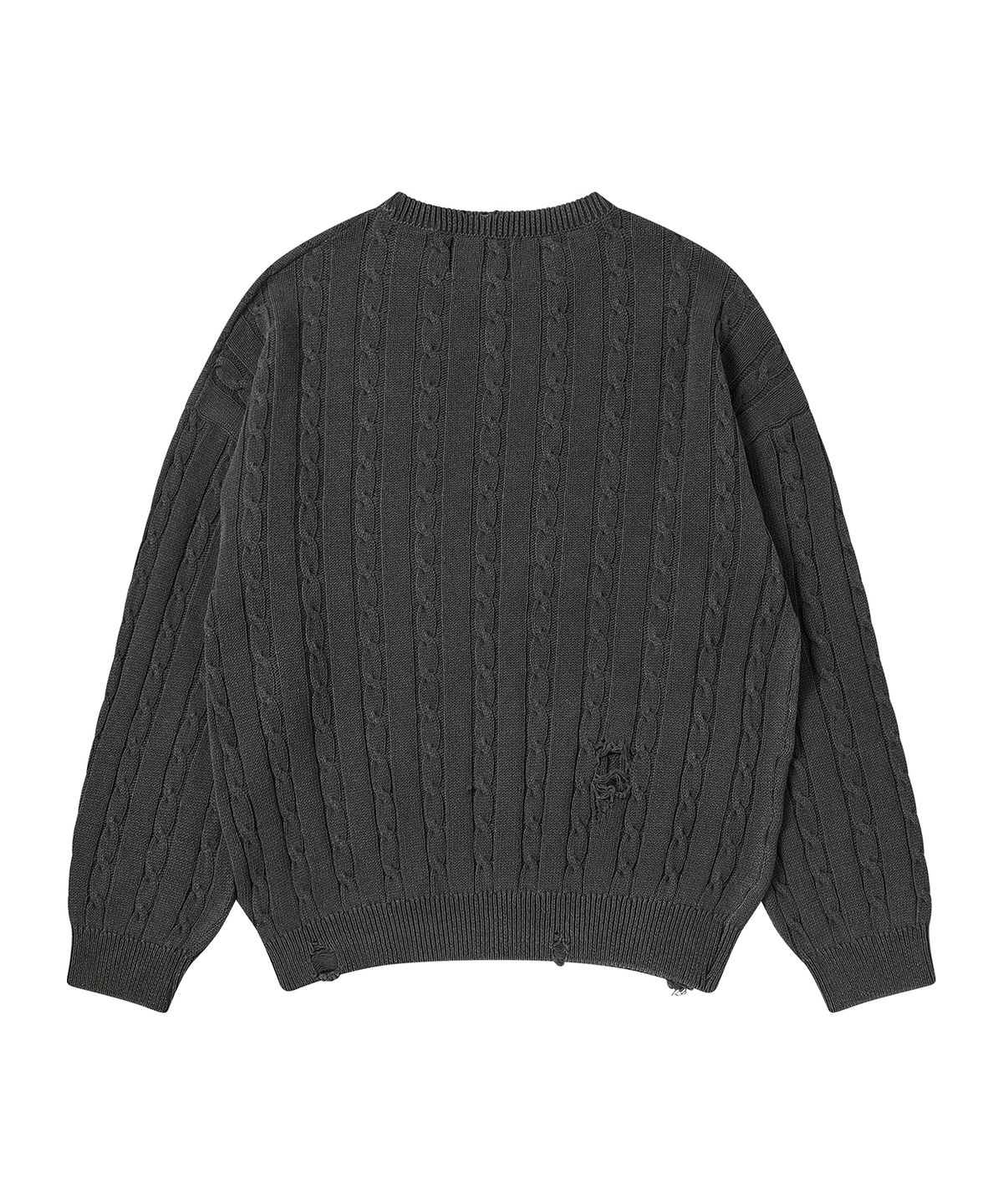 비욘드클로젯(BEYOND CLOSET) [COLLECTION LINE] 빈티지 데미지 포인트 케이블 니트 차콜 그레이