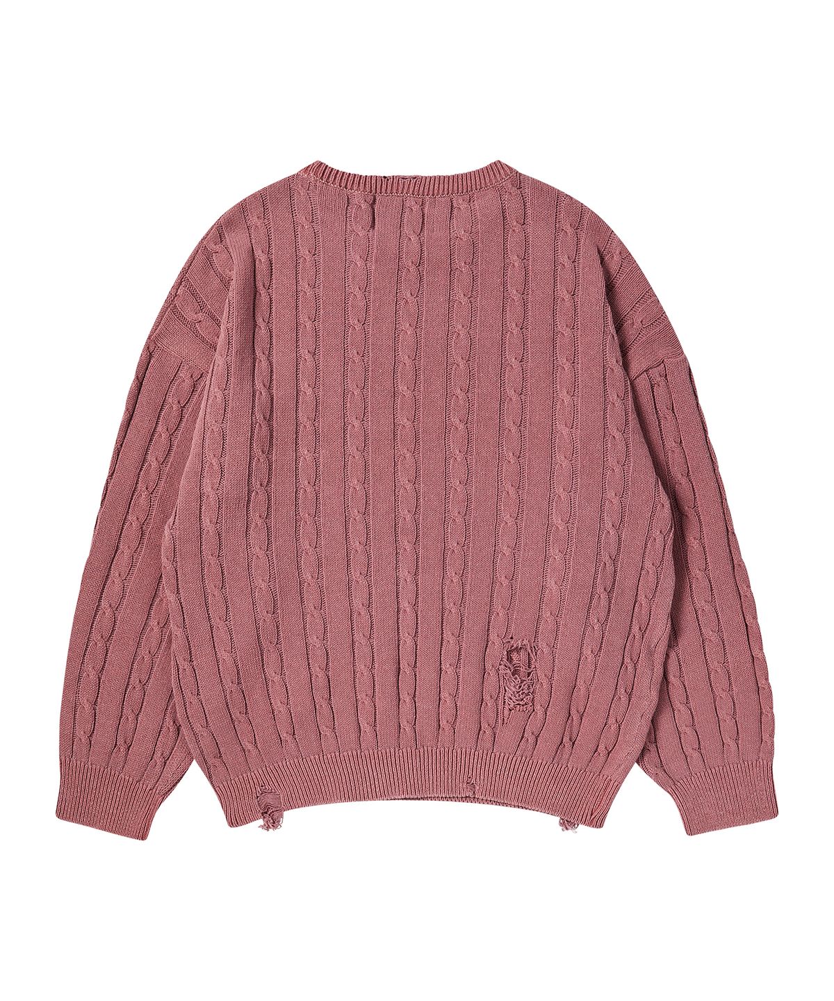 비욘드클로젯(BEYOND CLOSET) [COLLECTION LINE] 빈티지 데미지 포인트 케이블 니트 덜 핑크