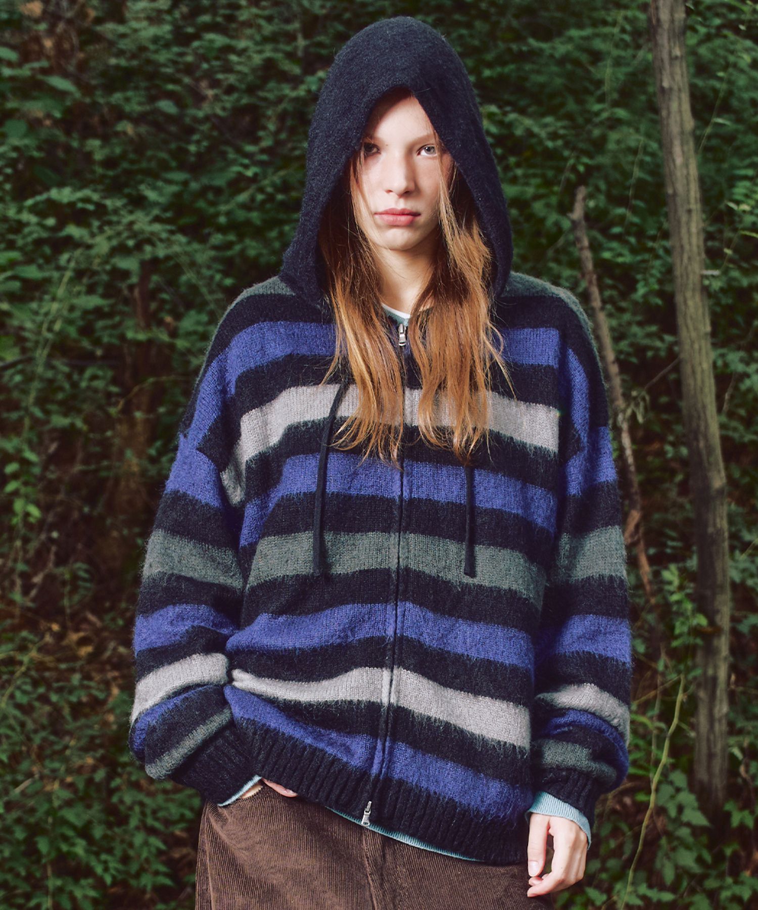 MUSINSA公式 | XTONZ XTK155 ウィットストライプヘアリーニットフード