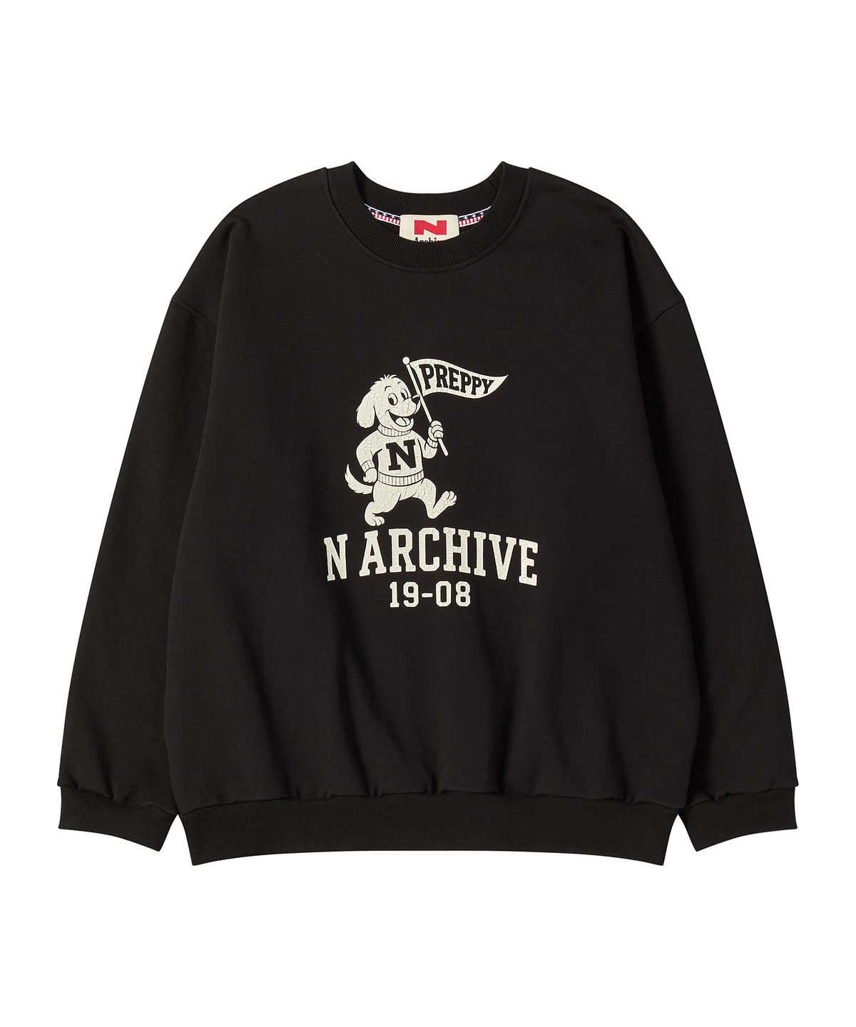 비욘드클로젯(BEYOND CLOSET) [COLLECTION LINE] 빈티지 칼리지 로고 스웨트 셔츠 블랙
