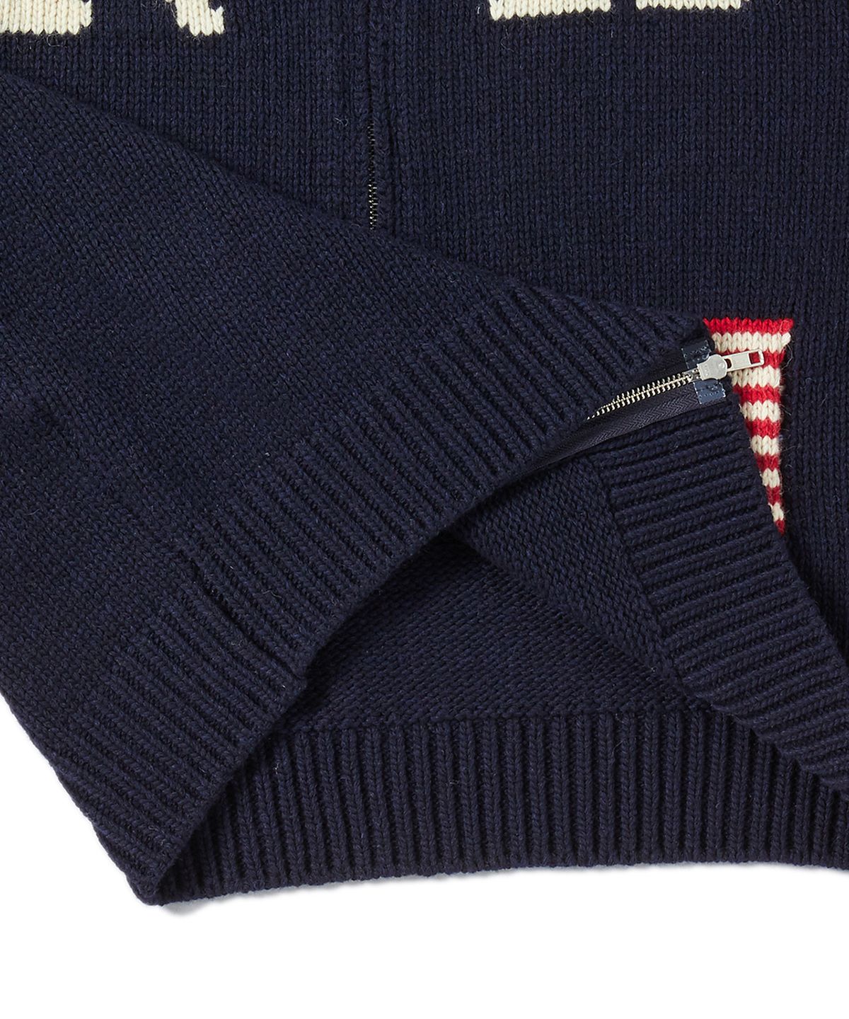 비욘드클로젯(BEYOND CLOSET) [COLLECTION LINE] 핸드 메이드 디테일 빈티지 리그 니트 점퍼 네이비