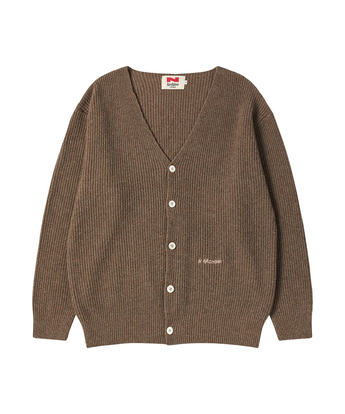 비욘드클로젯(BEYOND CLOSET) [COLLECTION LINE] 수퍼 파인 메리노 울 와플 니트 가디건 브라운