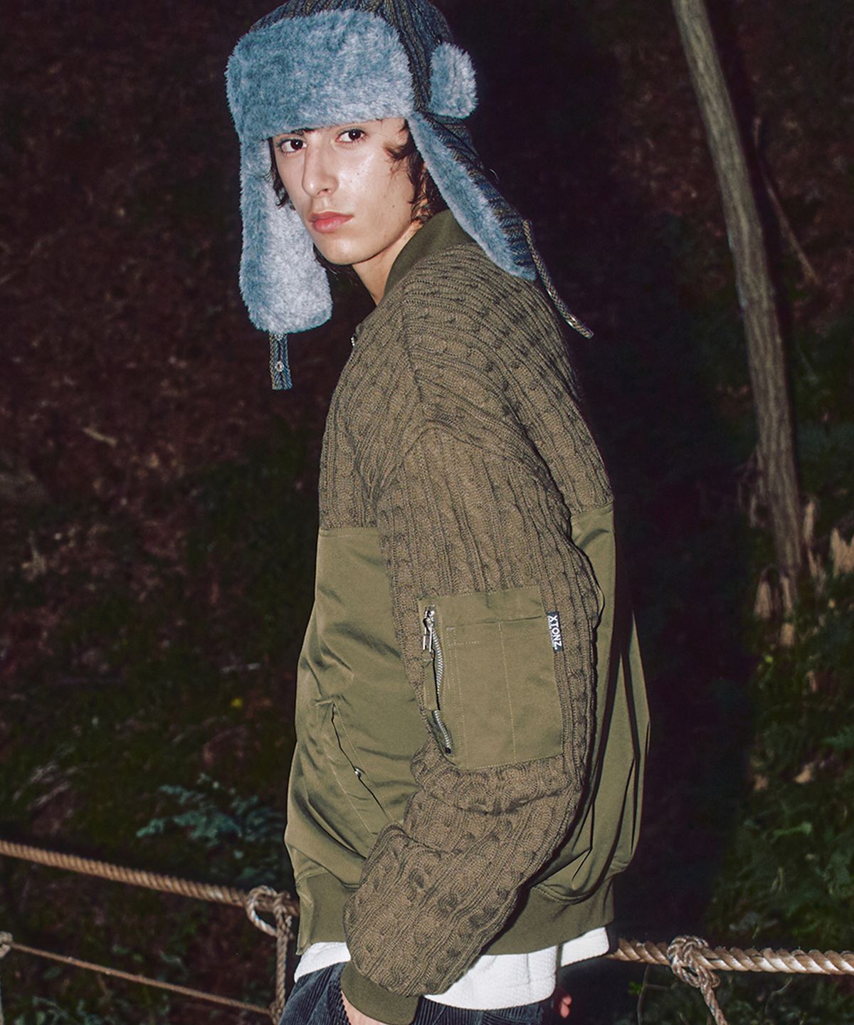 엑스톤즈(XTONZ) XJ127 니트 믹스드 MA-1 자켓 (KHAKI)