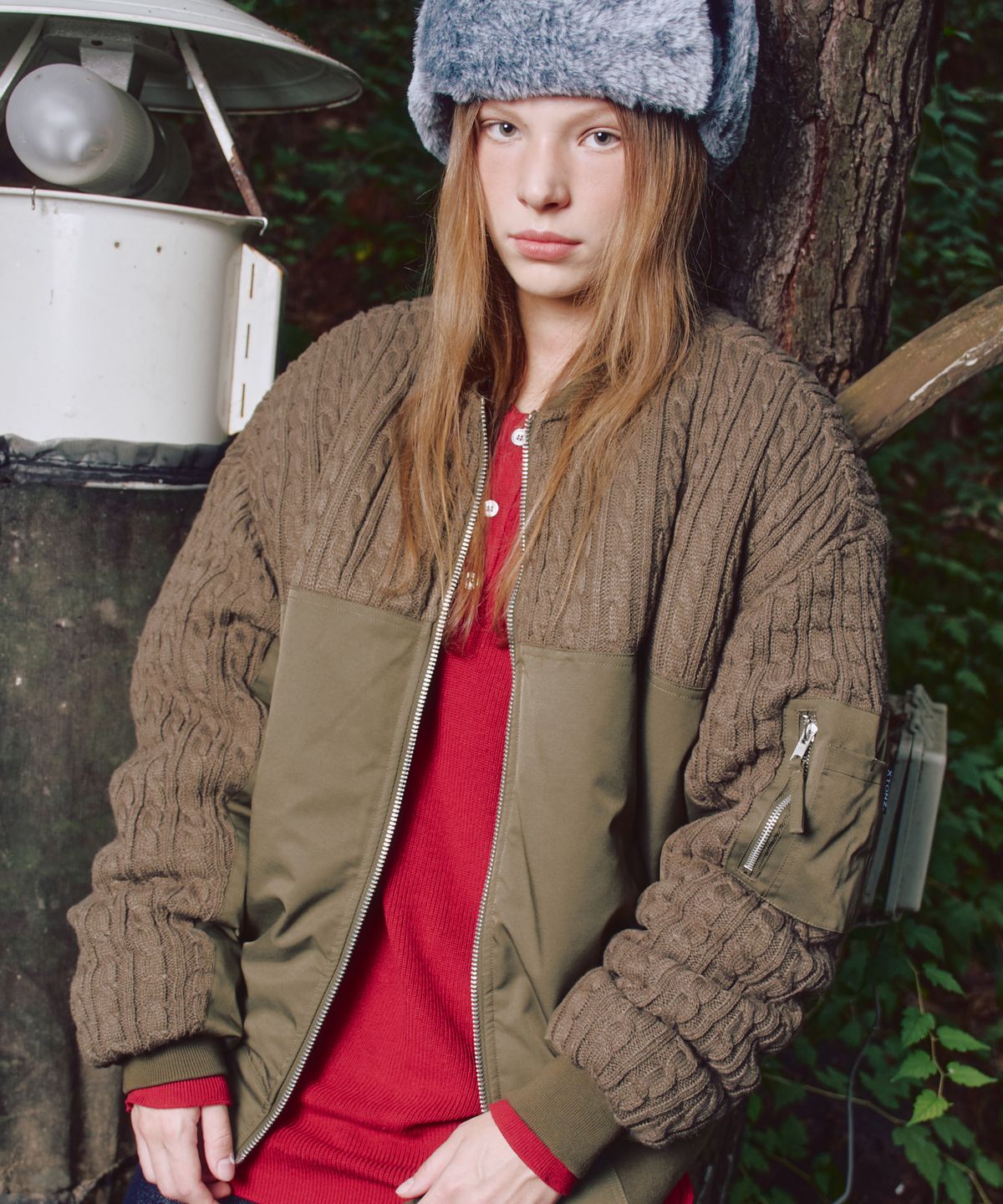 엑스톤즈(XTONZ) XJ127 니트 믹스드 MA-1 자켓 (KHAKI)