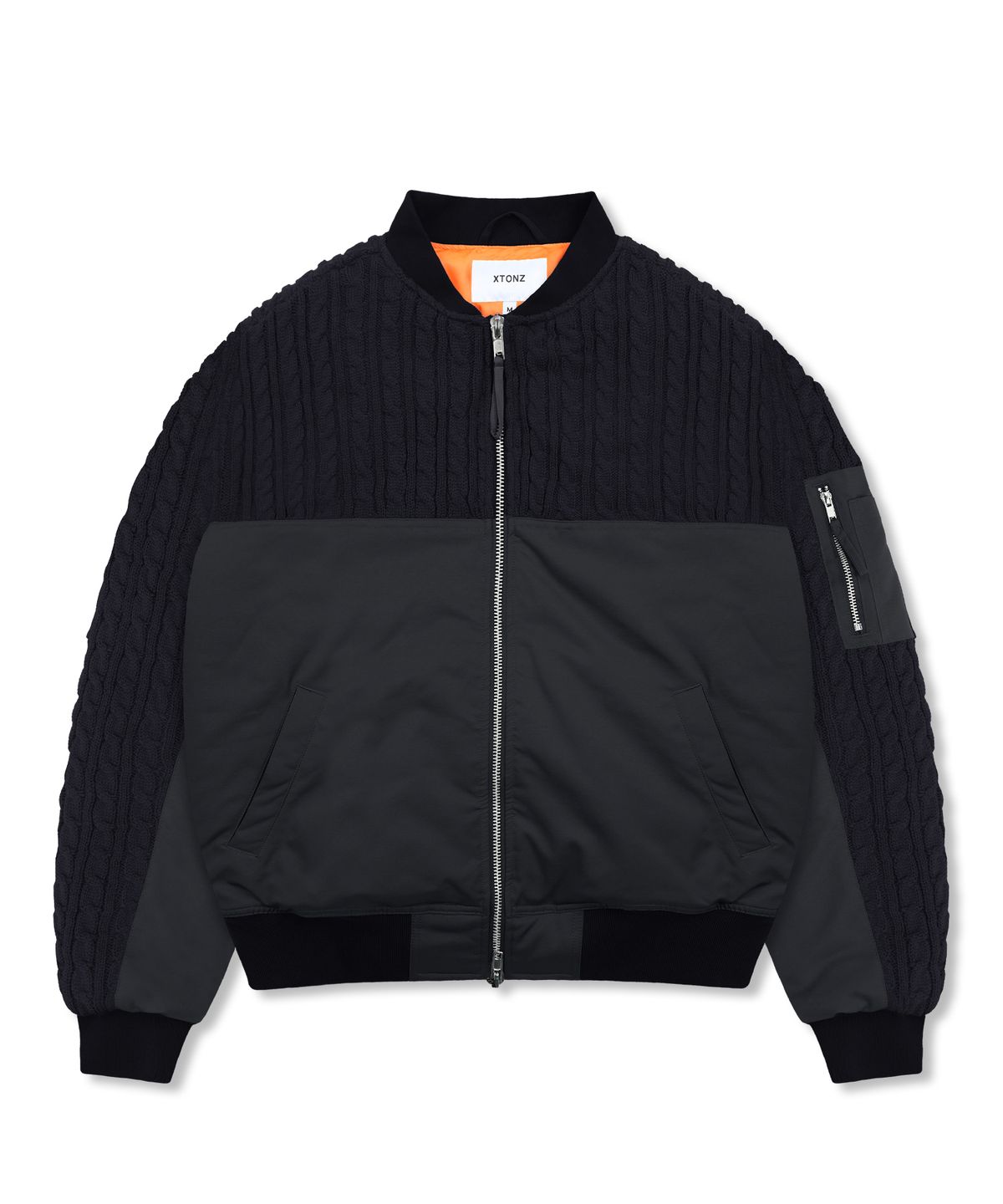 엑스톤즈(XTONZ) XJ127 니트 믹스드 MA-1 자켓 (BLACK)