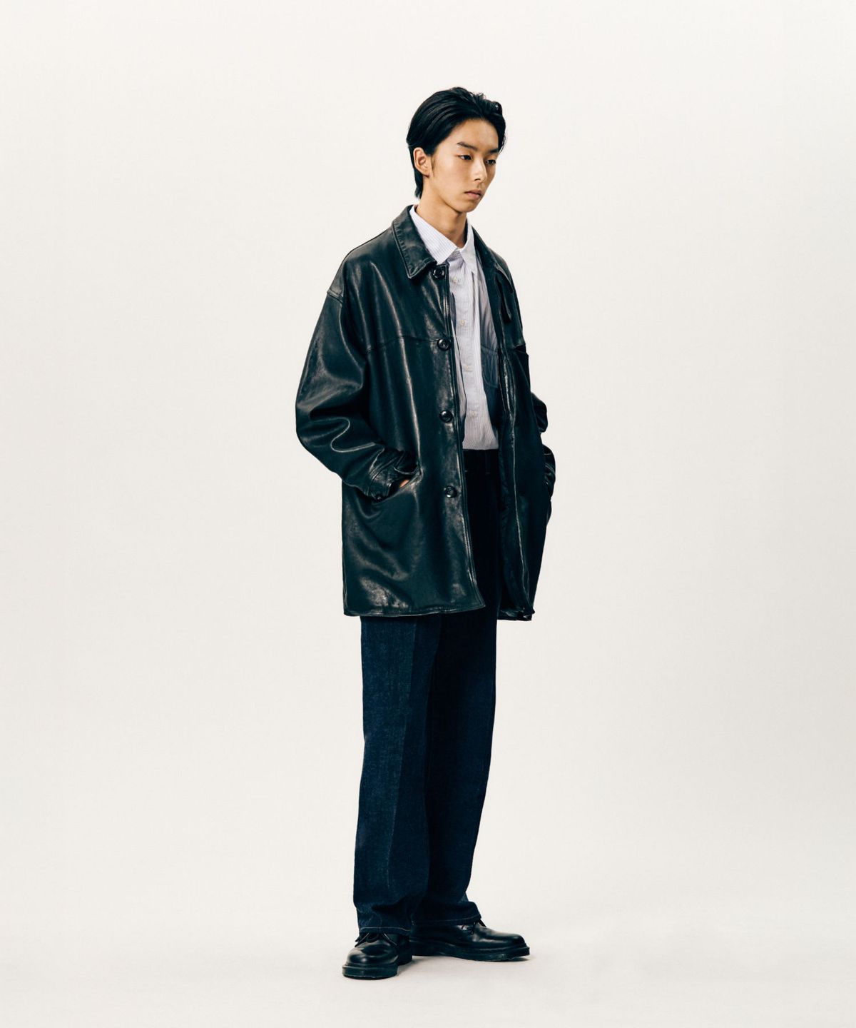 에스피오나지(ESPIONAGE) Washed Sheepskin Car Coat Black