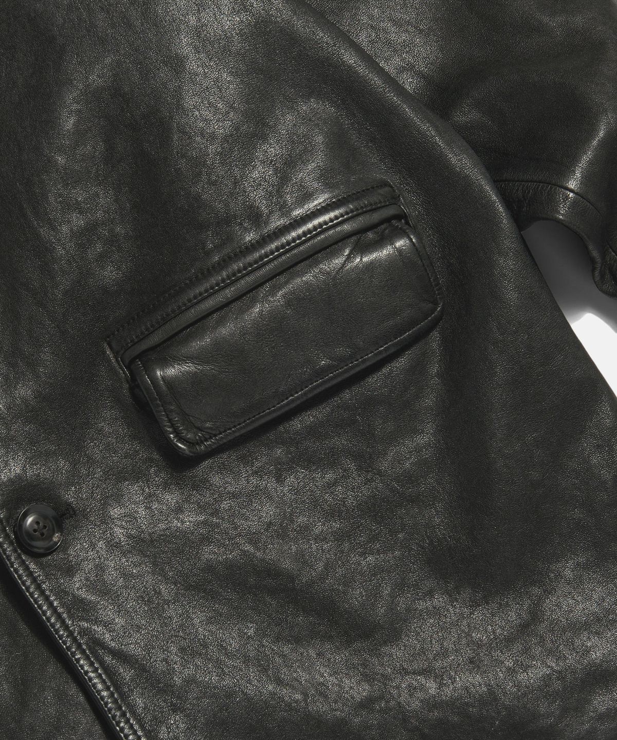 에스피오나지(ESPIONAGE) Washed Sheepskin Car Coat Black