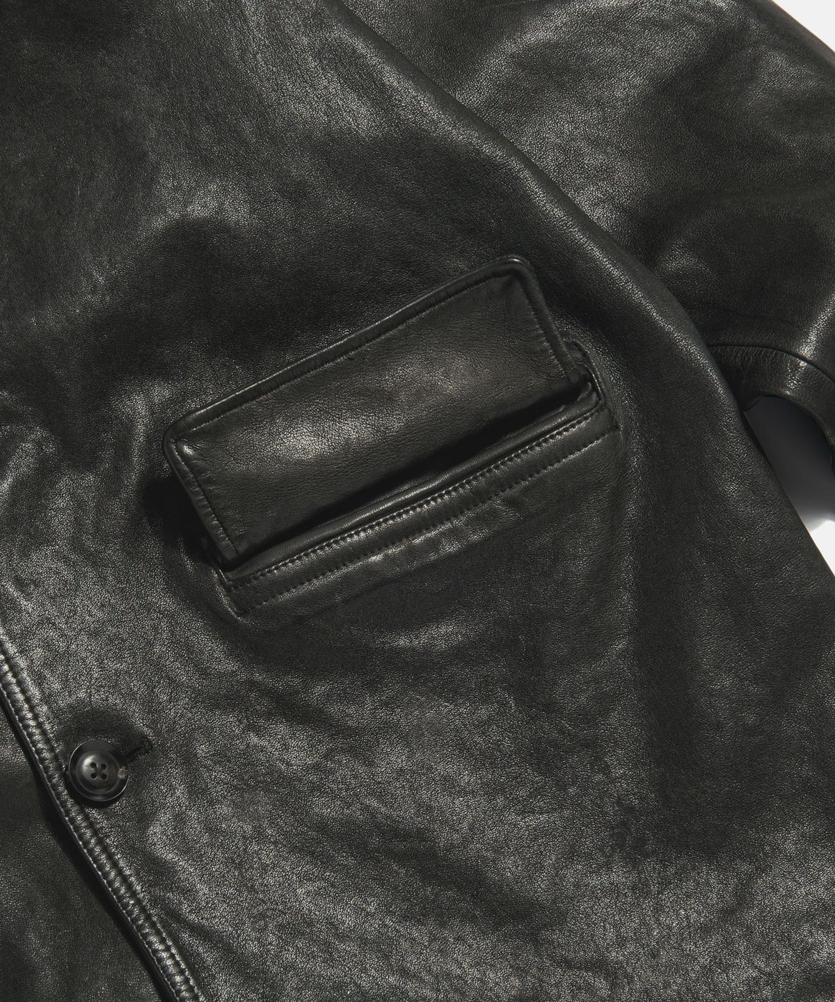 에스피오나지(ESPIONAGE) Washed Sheepskin Car Coat Black