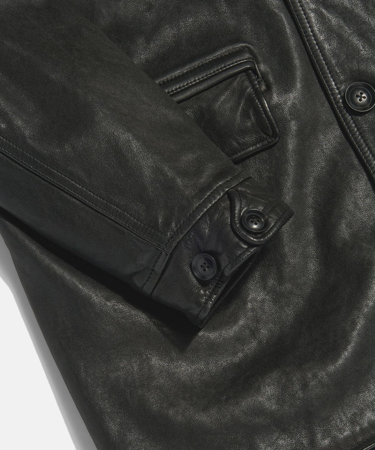 에스피오나지(ESPIONAGE) Washed Sheepskin Car Coat Black