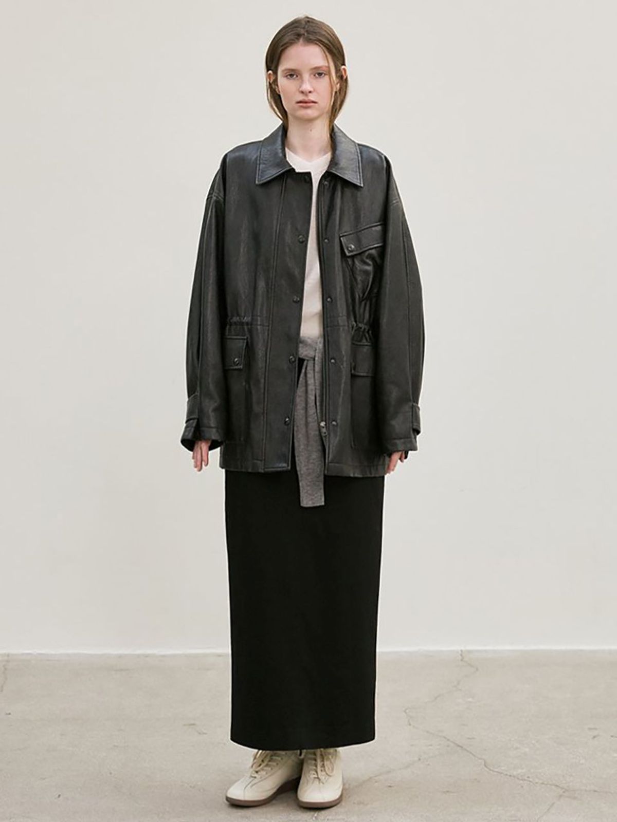르(LE) faux leather field jacket (black)
