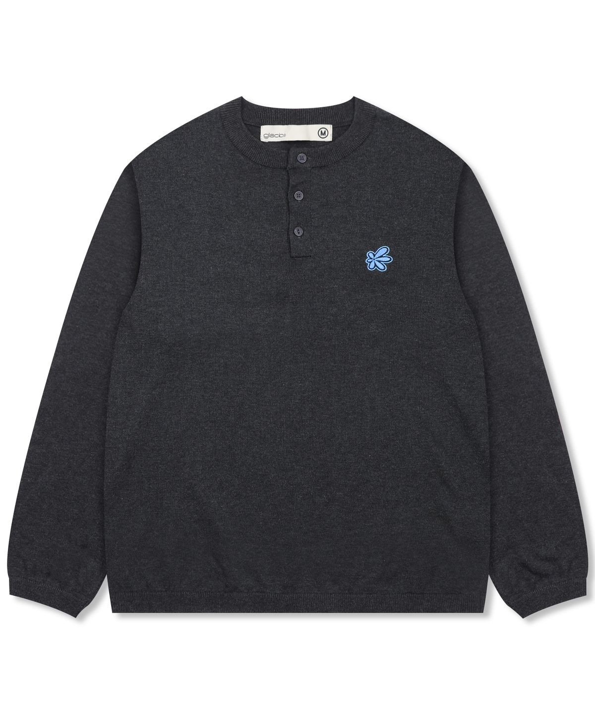 글랙(GLACK) GZNT004 PMP 라인 아플리케 헨리넥 니트 (CHARCOAL GRAY)