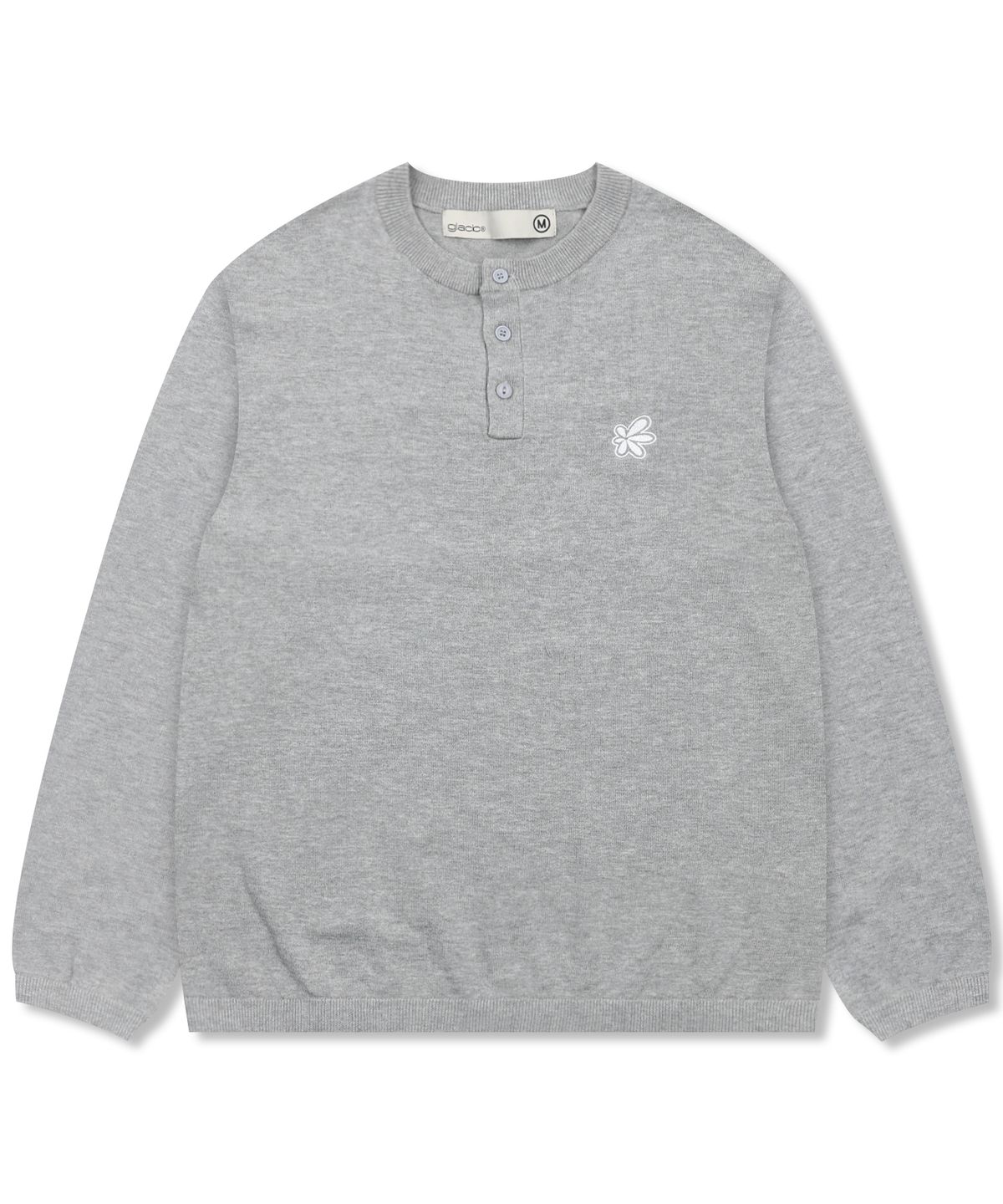 글랙(GLACK) GZNT004 PMP 라인 아플리케 헨리넥 니트 (HEATHER GRAY)