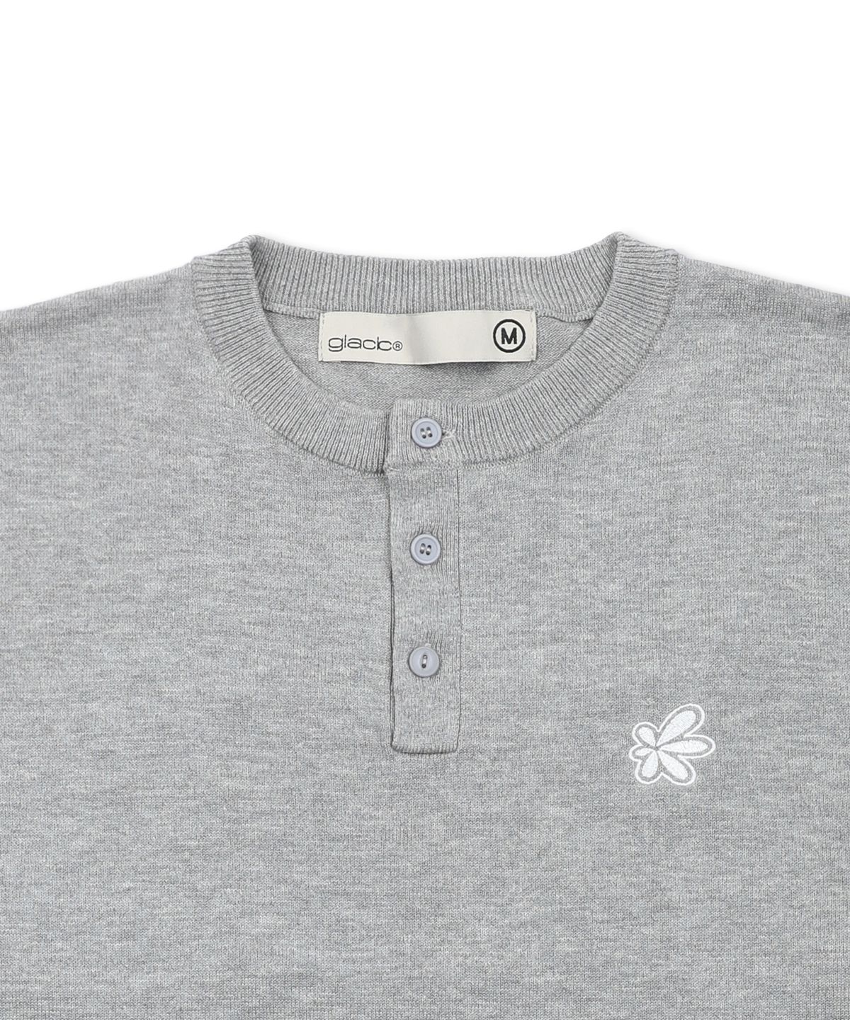 글랙(GLACK) GZNT004 PMP 라인 아플리케 헨리넥 니트 (HEATHER GRAY)