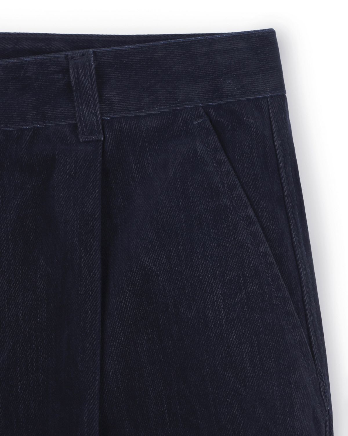 비슬로우(BESLOW) VELVET DENIM ONE TUCK CURVED PANTS INDIGO