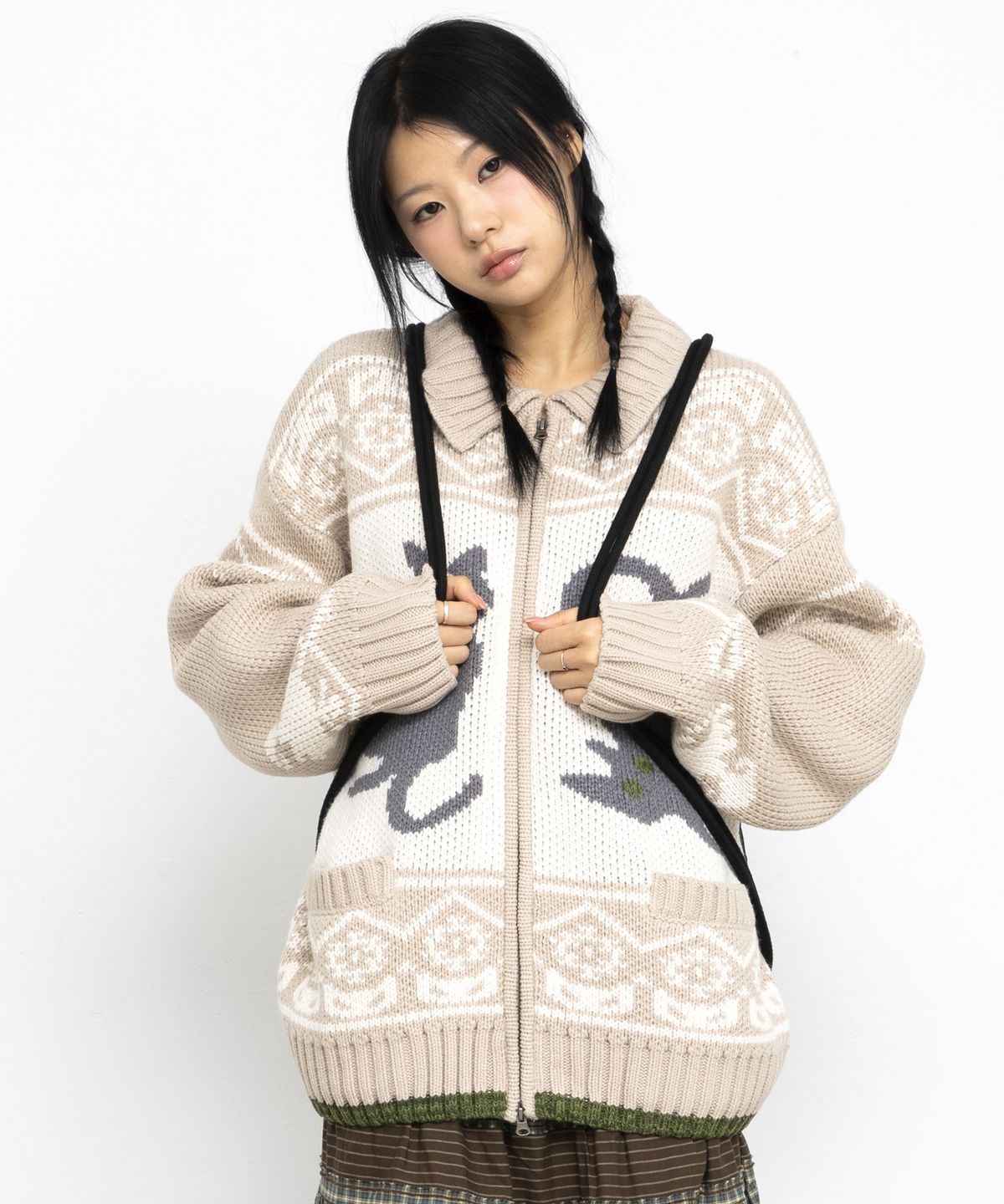 글랙(GLACK) GZB001 도트 패턴 체크 스트링 백 (BLACK)