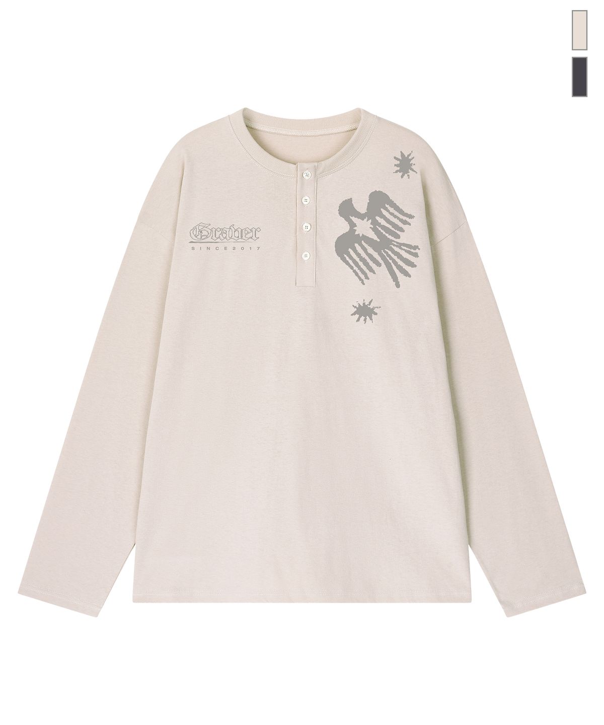 그레이버(GRAVER) [UNISEX]PIECE BIRD 헨리넥 롱슬리브 티셔츠_2color