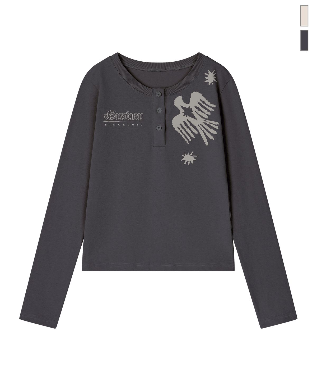 그레이버(GRAVER) [UNISEX]PIECE BIRD 헨리넥 롱슬리브 티셔츠_2color