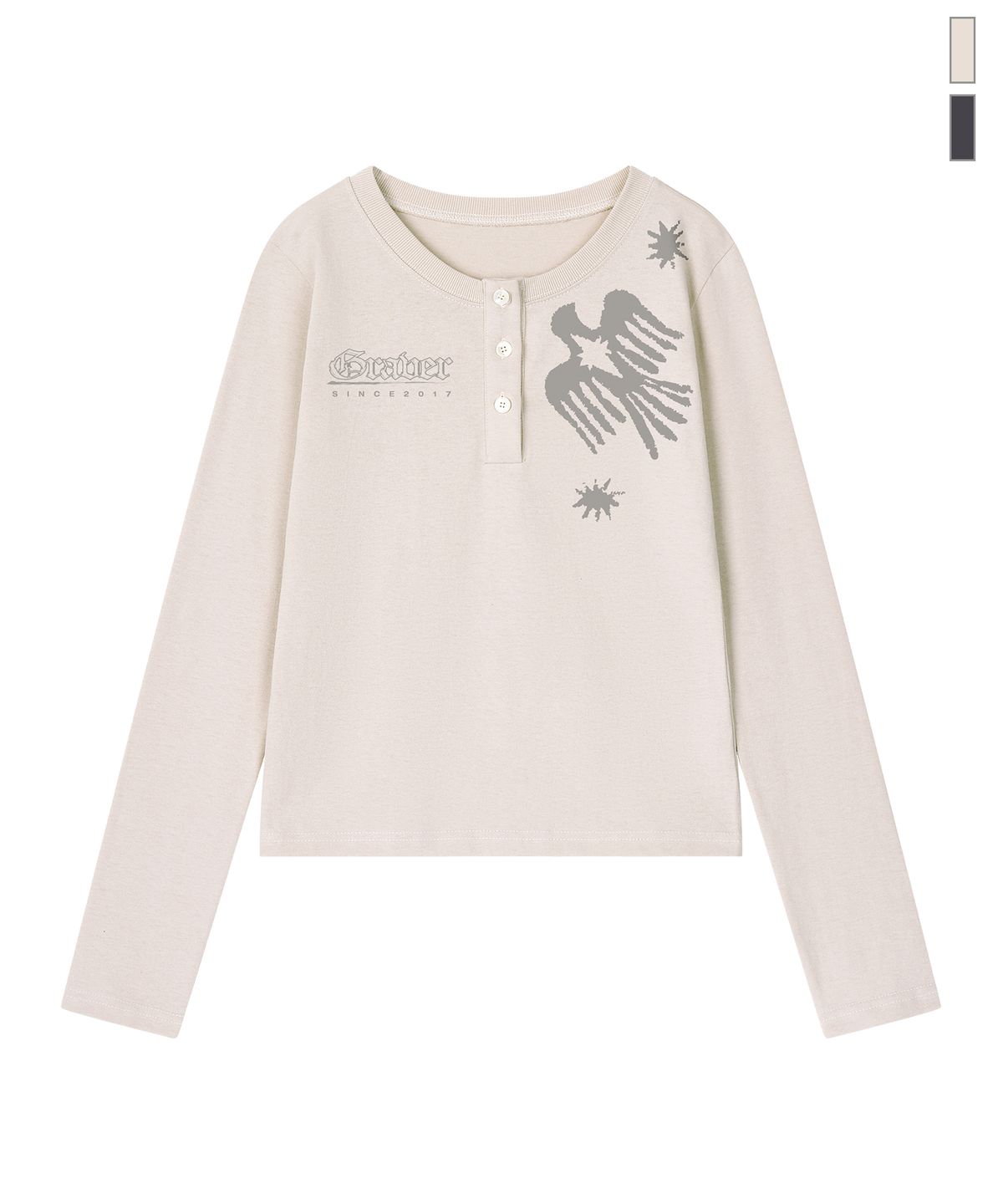 그레이버(GRAVER) [UNISEX]PIECE BIRD 헨리넥 롱슬리브 티셔츠_2color