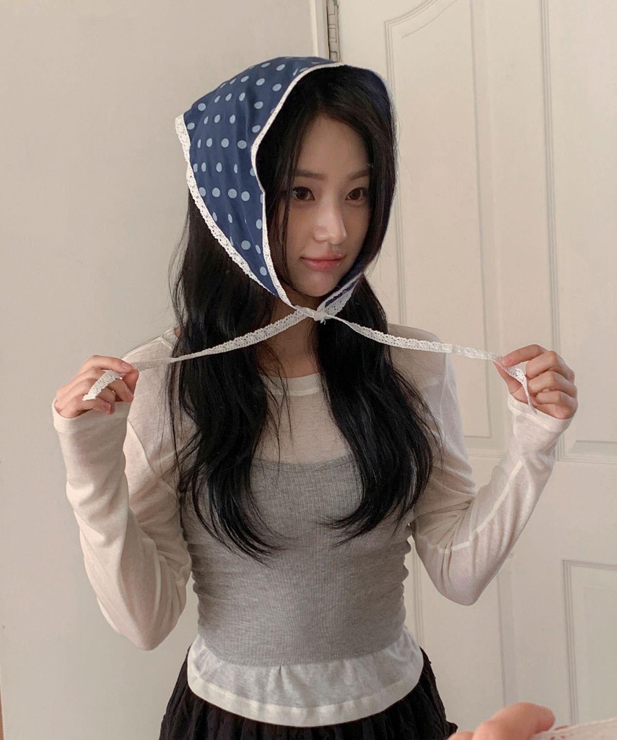 민씨오(MINCO) 와이드 도트 레이스 보닛_navy