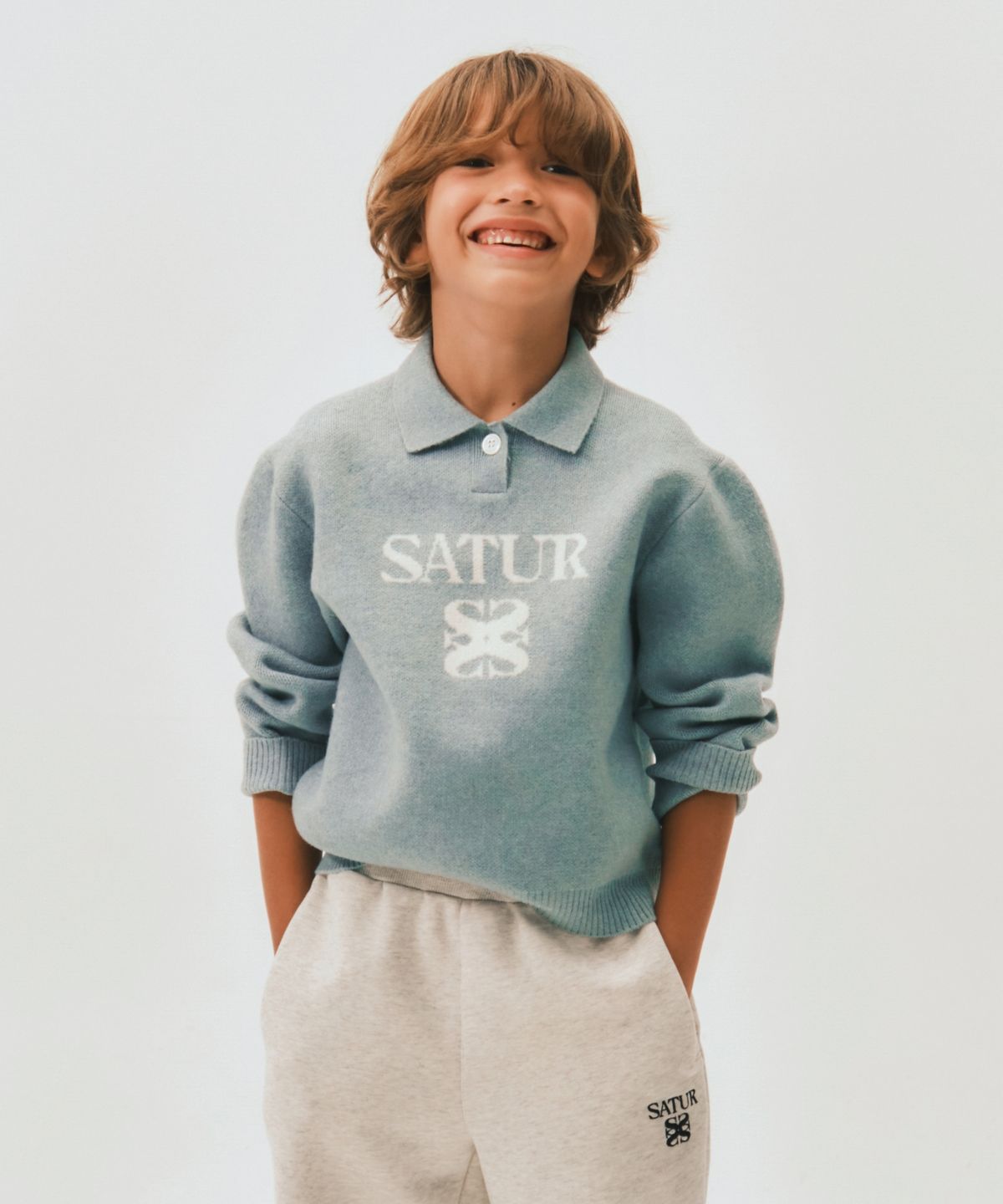 세터 키즈(SATUR KIDS) (K) 소프트 터치 폴로 칼라 니트 스카이 블루