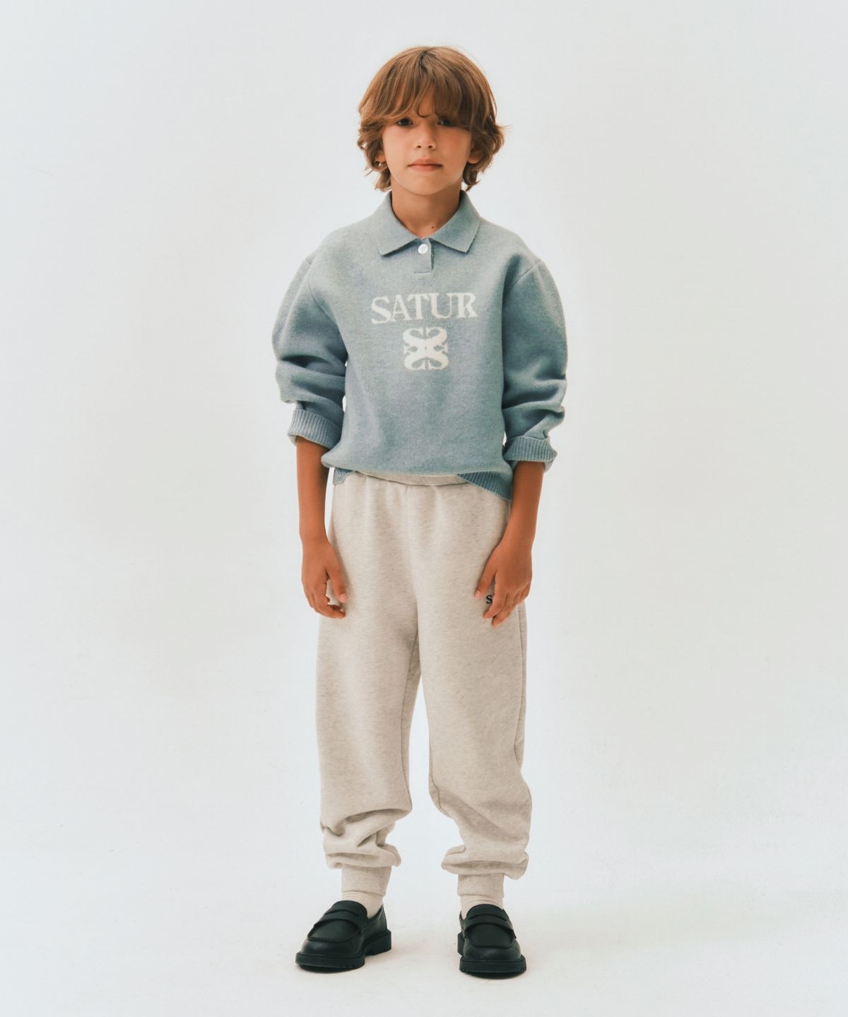 세터 키즈(SATUR KIDS) (K) 소프트 터치 폴로 칼라 니트 스카이 블루
