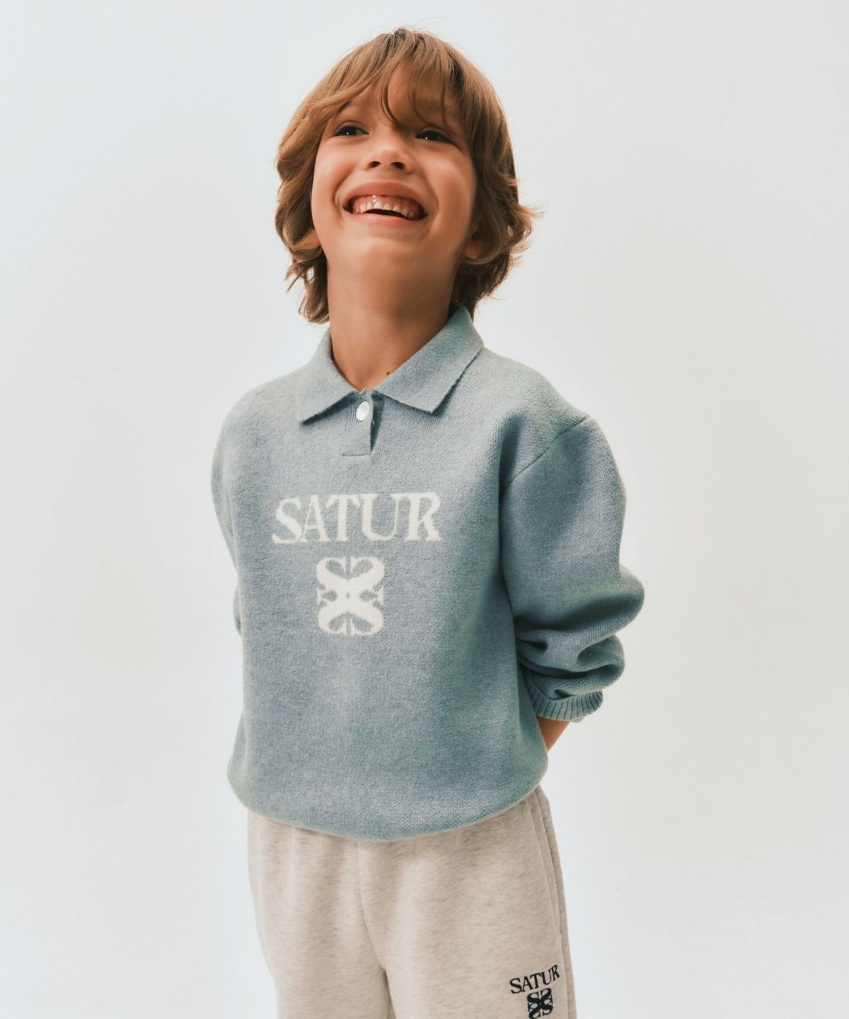 세터 키즈(SATUR KIDS) (K) 소프트 터치 폴로 칼라 니트 스카이 블루