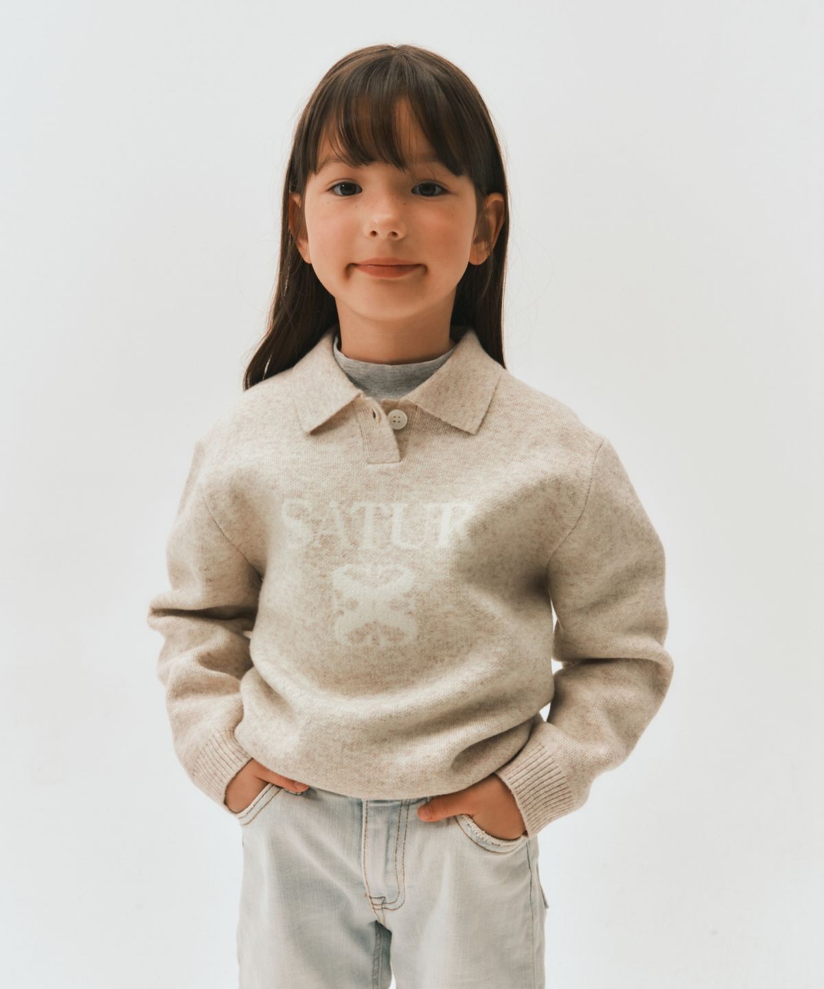 세터 키즈(SATUR KIDS) (K) 소프트 터치 폴로 칼라 니트 크림
