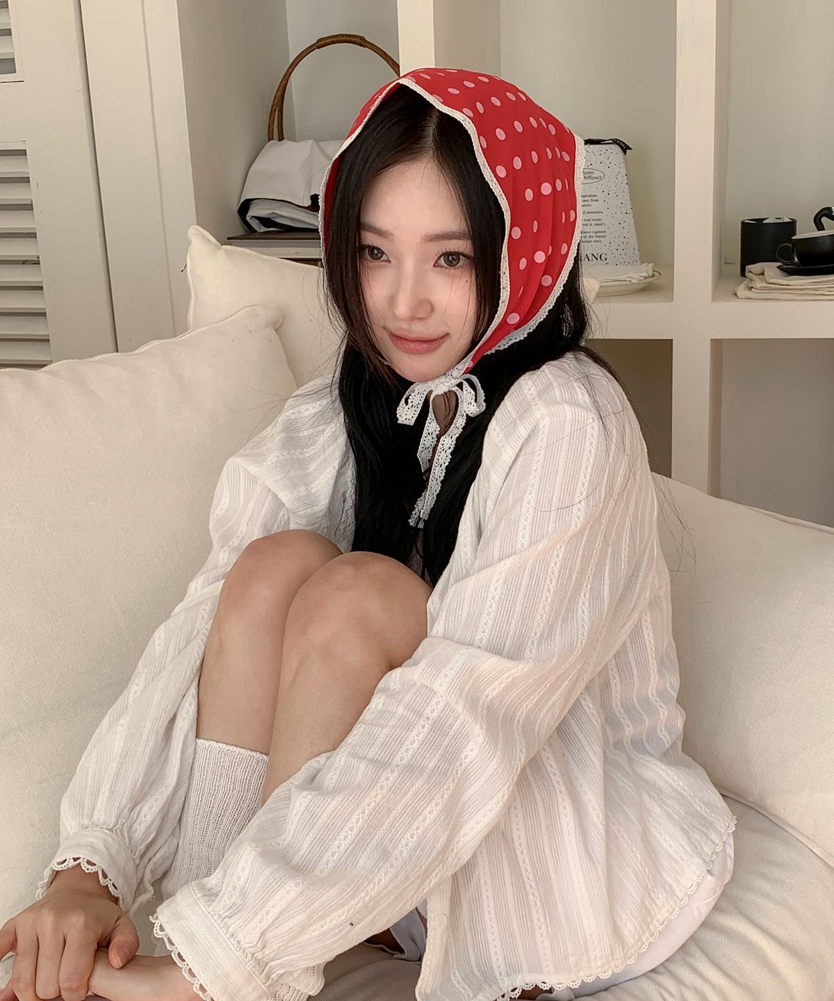 민씨오(MINCO) 와이드 도트 레이스 보닛_red