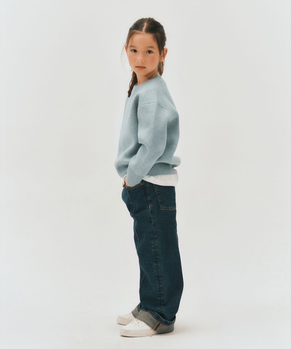 세터 키즈(SATUR KIDS) (K) 소프트 터치 베이직 크루 넥 니트 스카이 블루