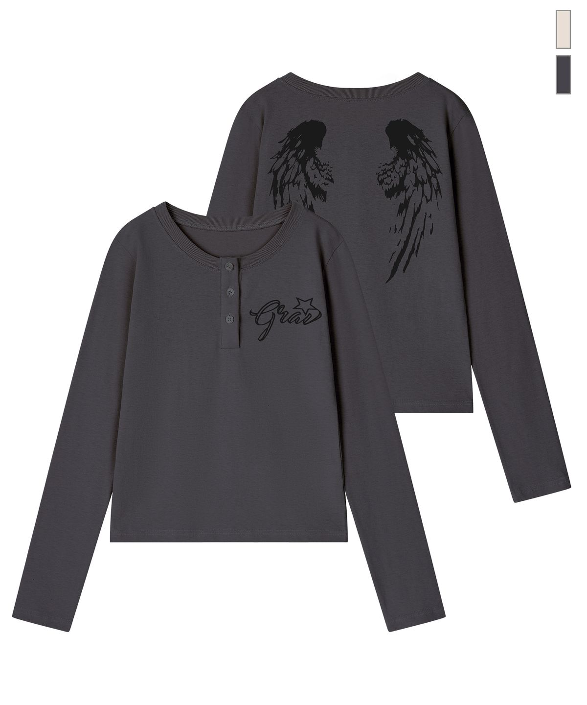 그레이버(GRAVER) [UNISEX]WINGS 헨리넥 롱슬리브 티셔츠_3color