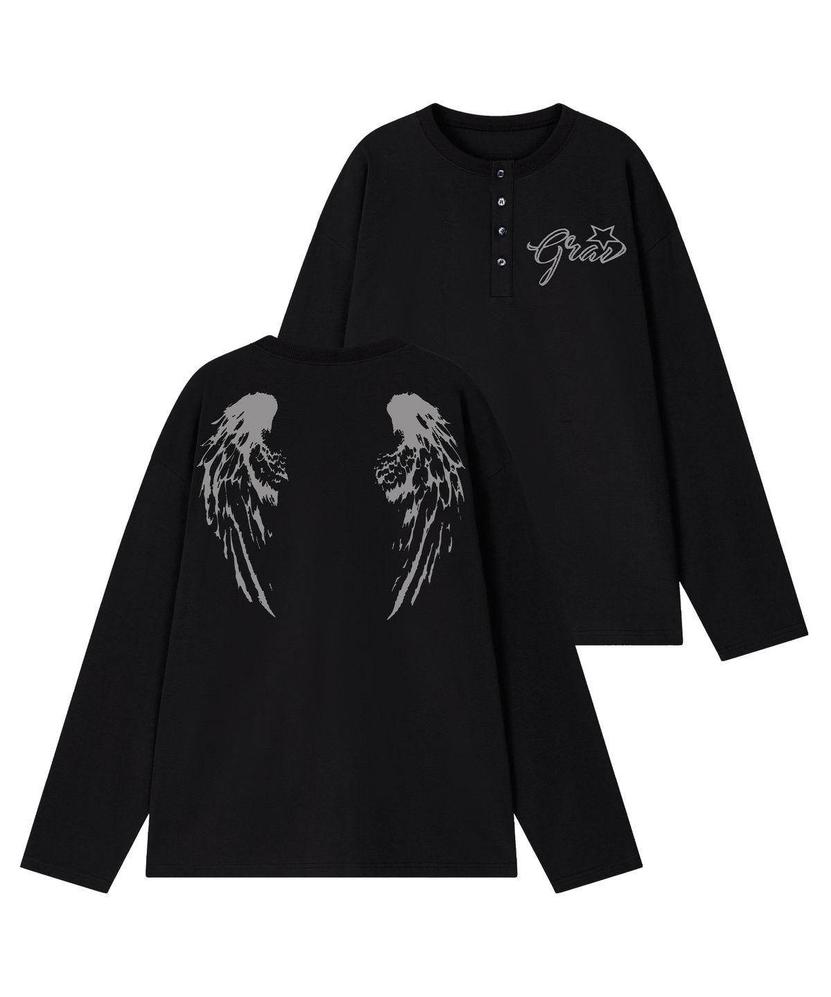 그레이버(GRAVER) [UNISEX]WINGS 헨리넥 롱슬리브 티셔츠_3color