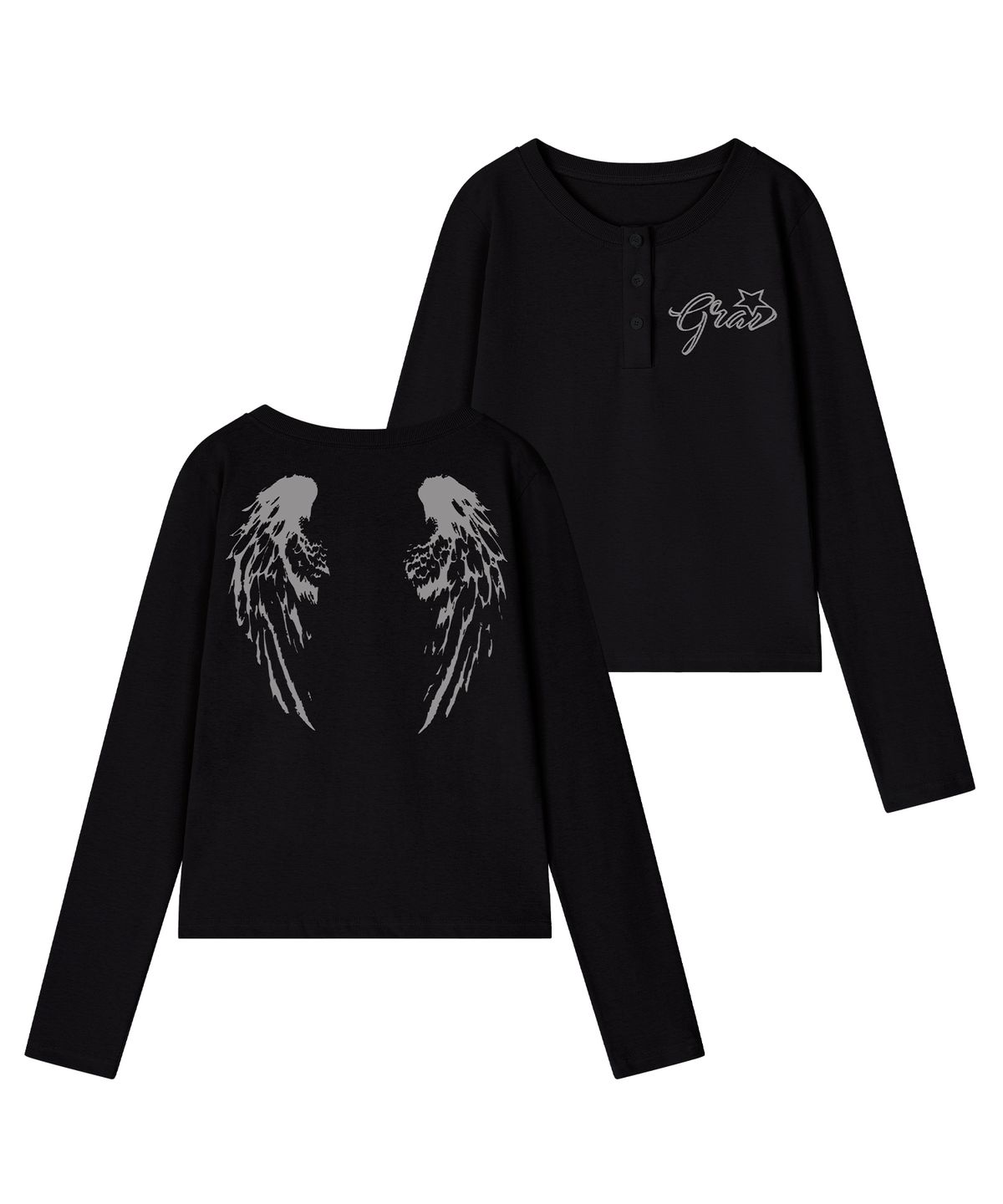 그레이버(GRAVER) [UNISEX]WINGS 헨리넥 롱슬리브 티셔츠_3color