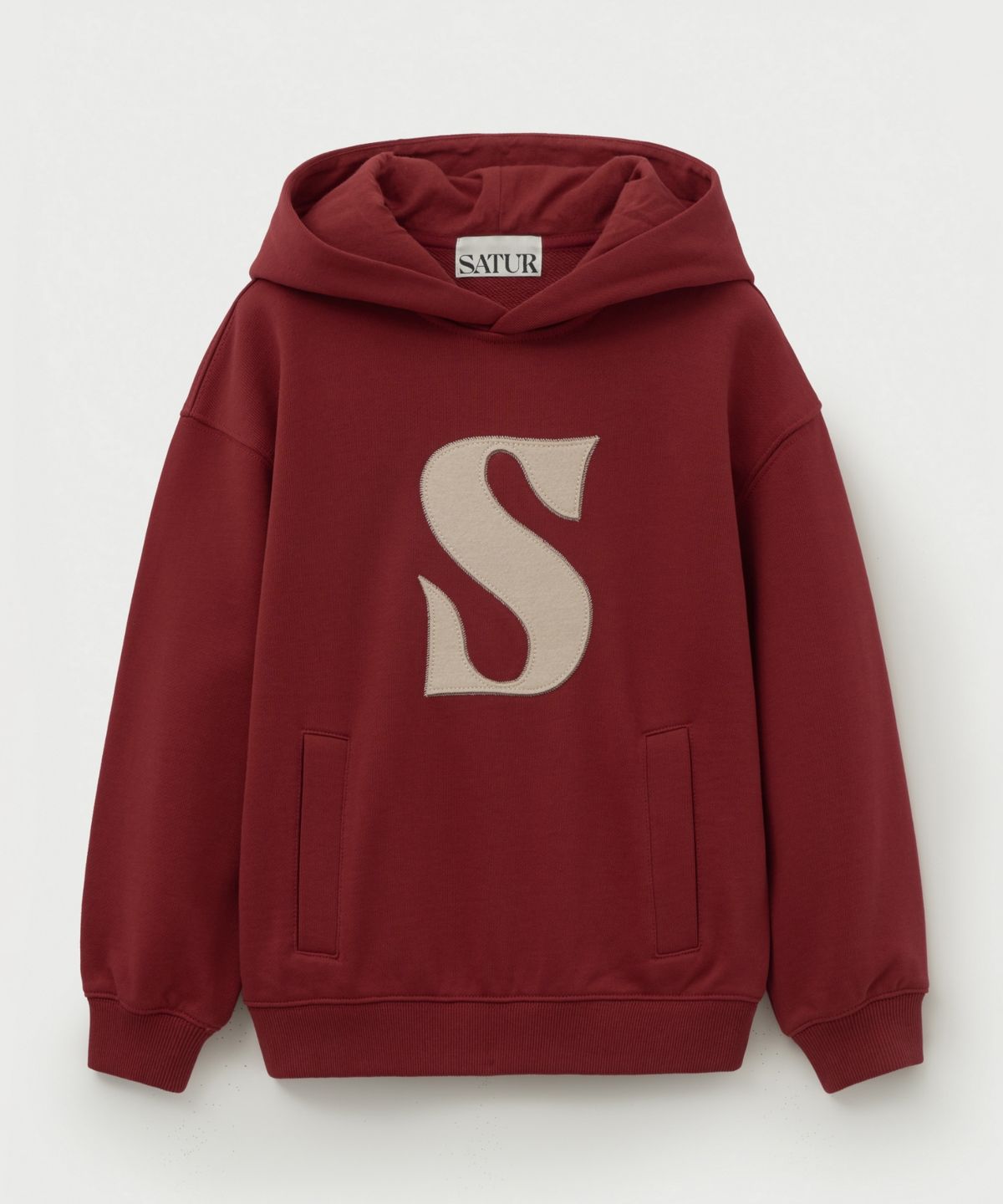 세터 키즈(SATUR KIDS) (K) S 로고 아플리케 포켓 로고 후드 티셔츠 버건디